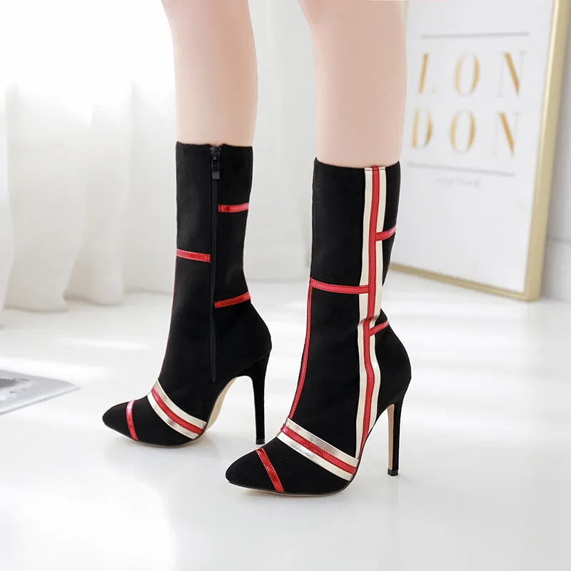 Color matching fashion suede thin high heel medium high boots
