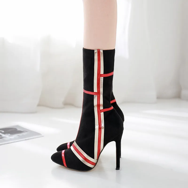 Color matching fashion suede thin high heel medium high boots