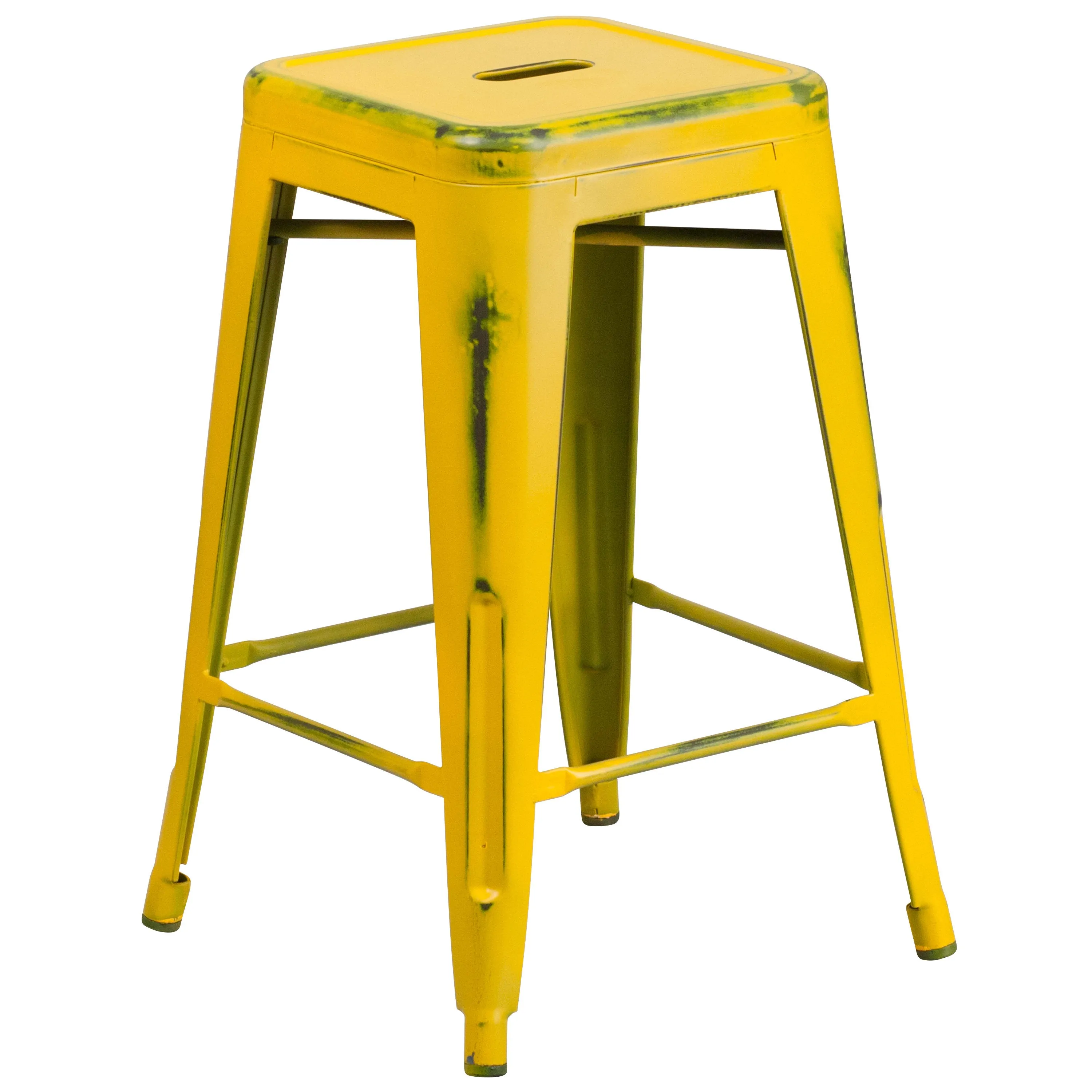 Commercial Grade 24" High Backless Distressed Metal Indoor-Outdoor Counter Height Stool