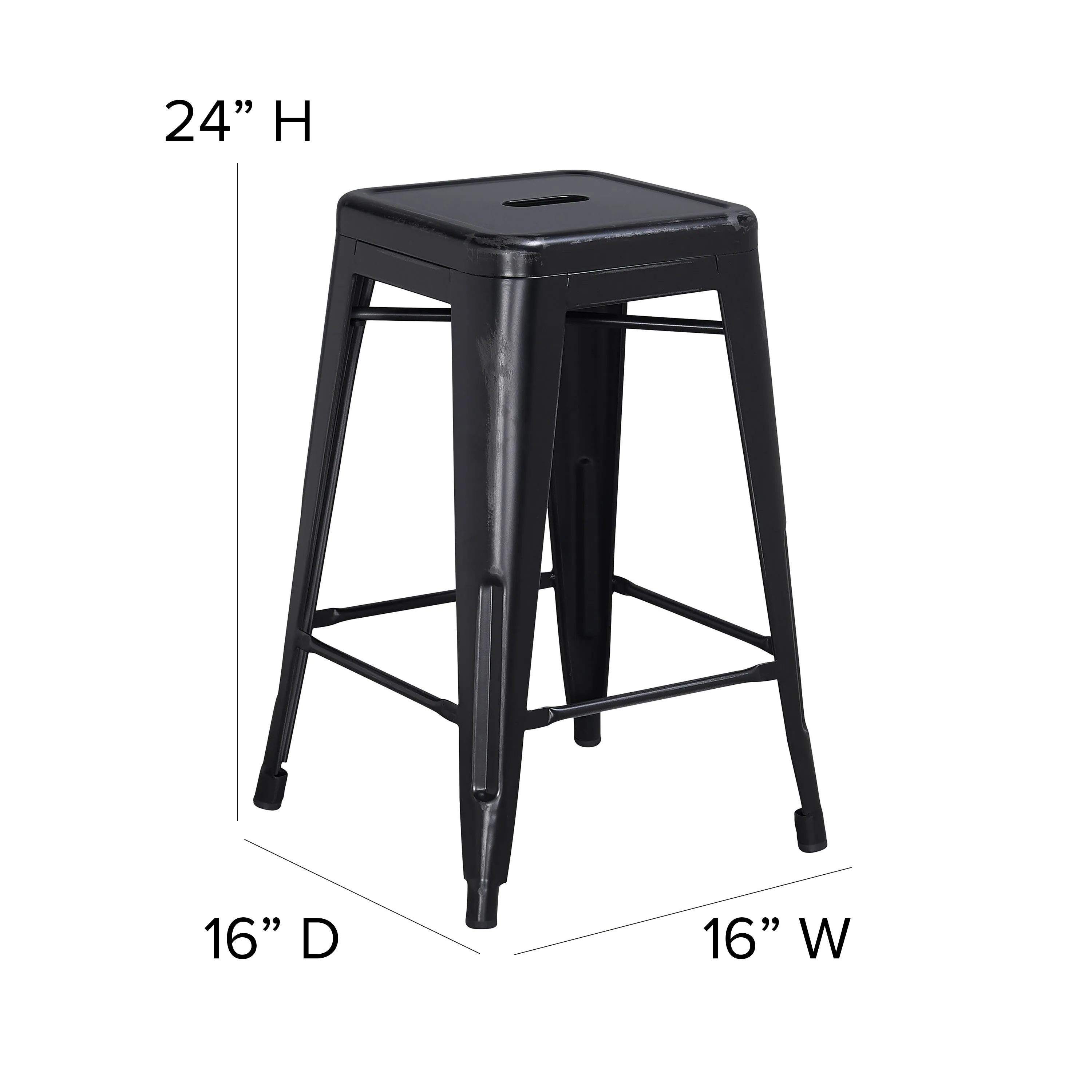 Commercial Grade 24" High Backless Distressed Metal Indoor-Outdoor Counter Height Stool