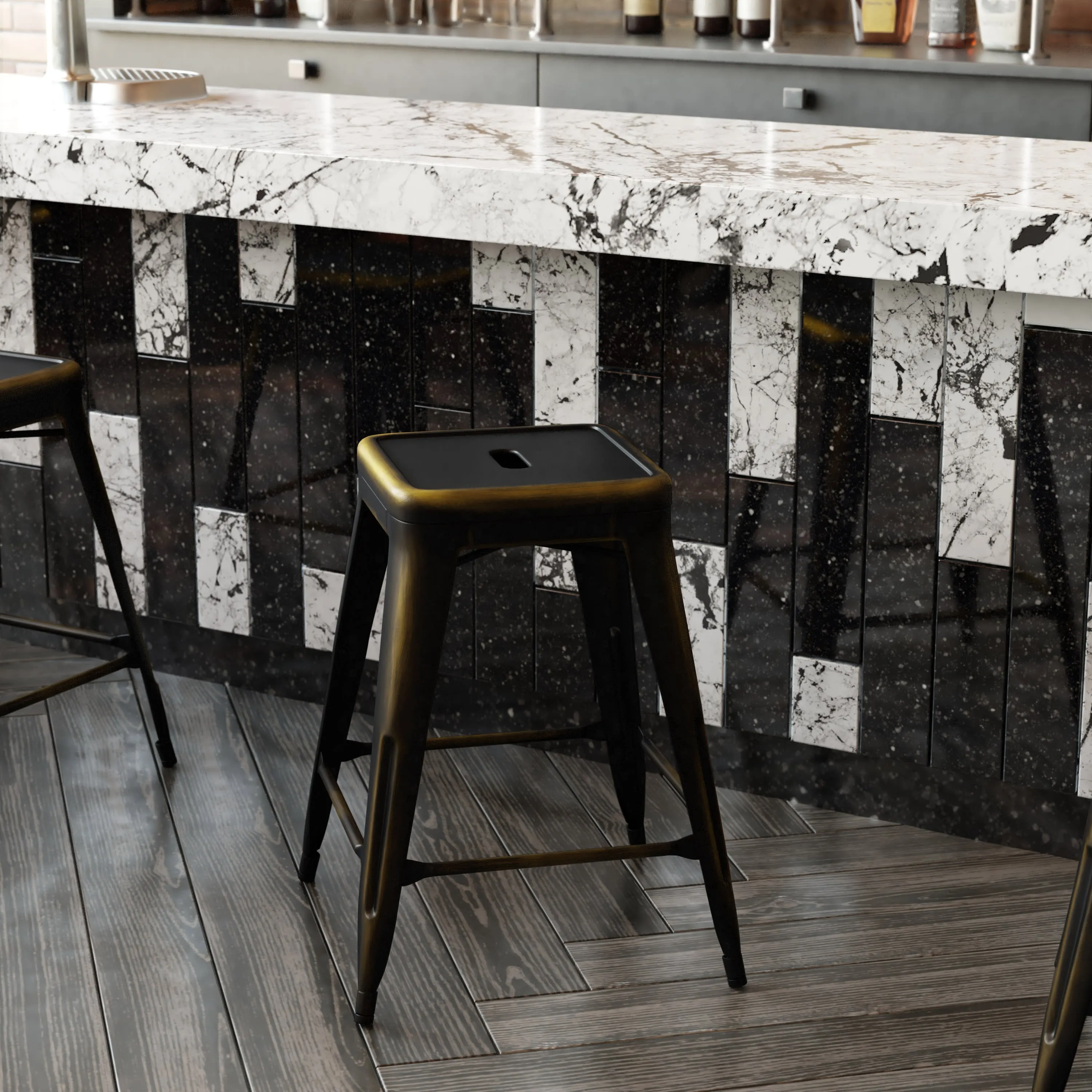Commercial Grade 24" High Backless Distressed Metal Indoor-Outdoor Counter Height Stool