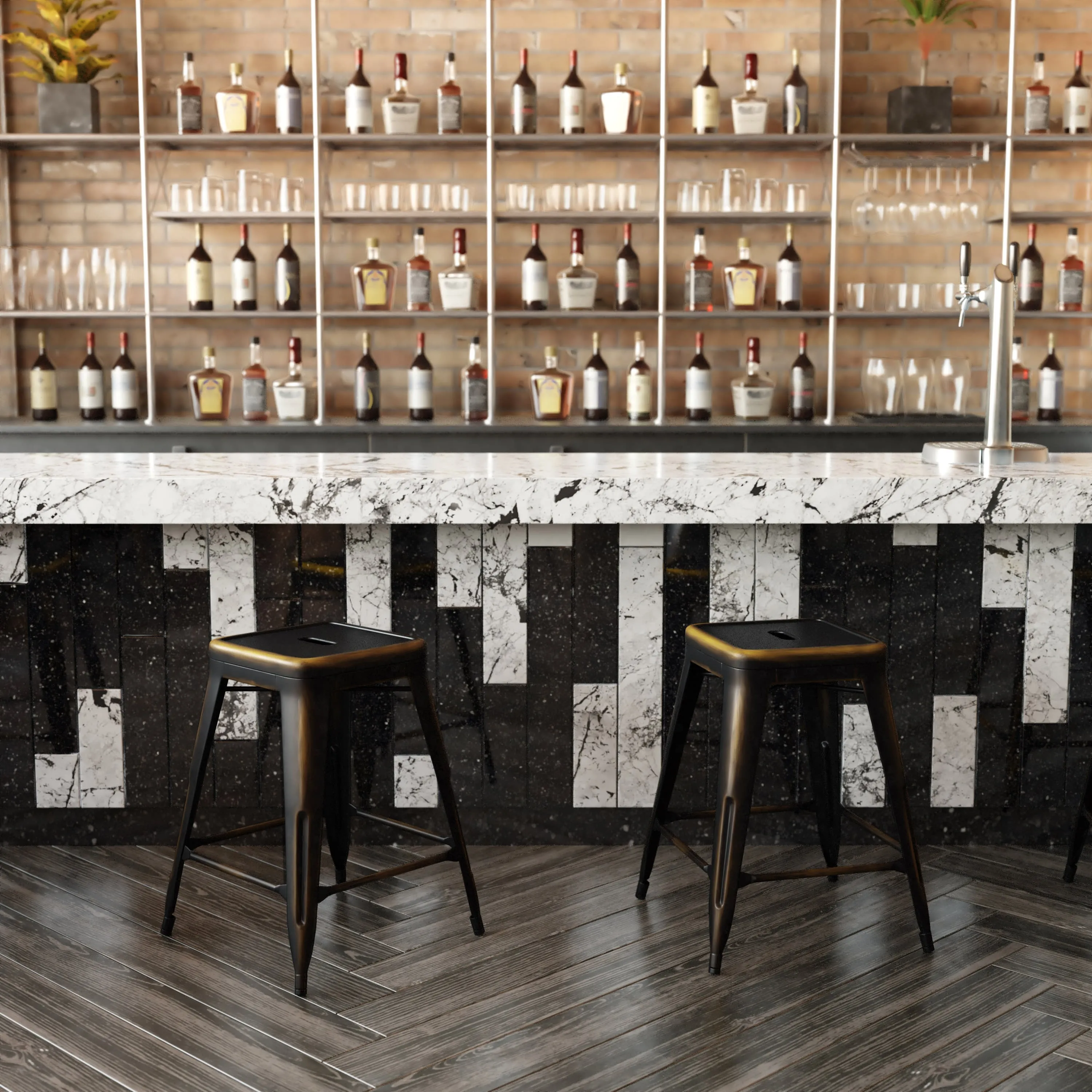 Commercial Grade 24" High Backless Distressed Metal Indoor-Outdoor Counter Height Stool