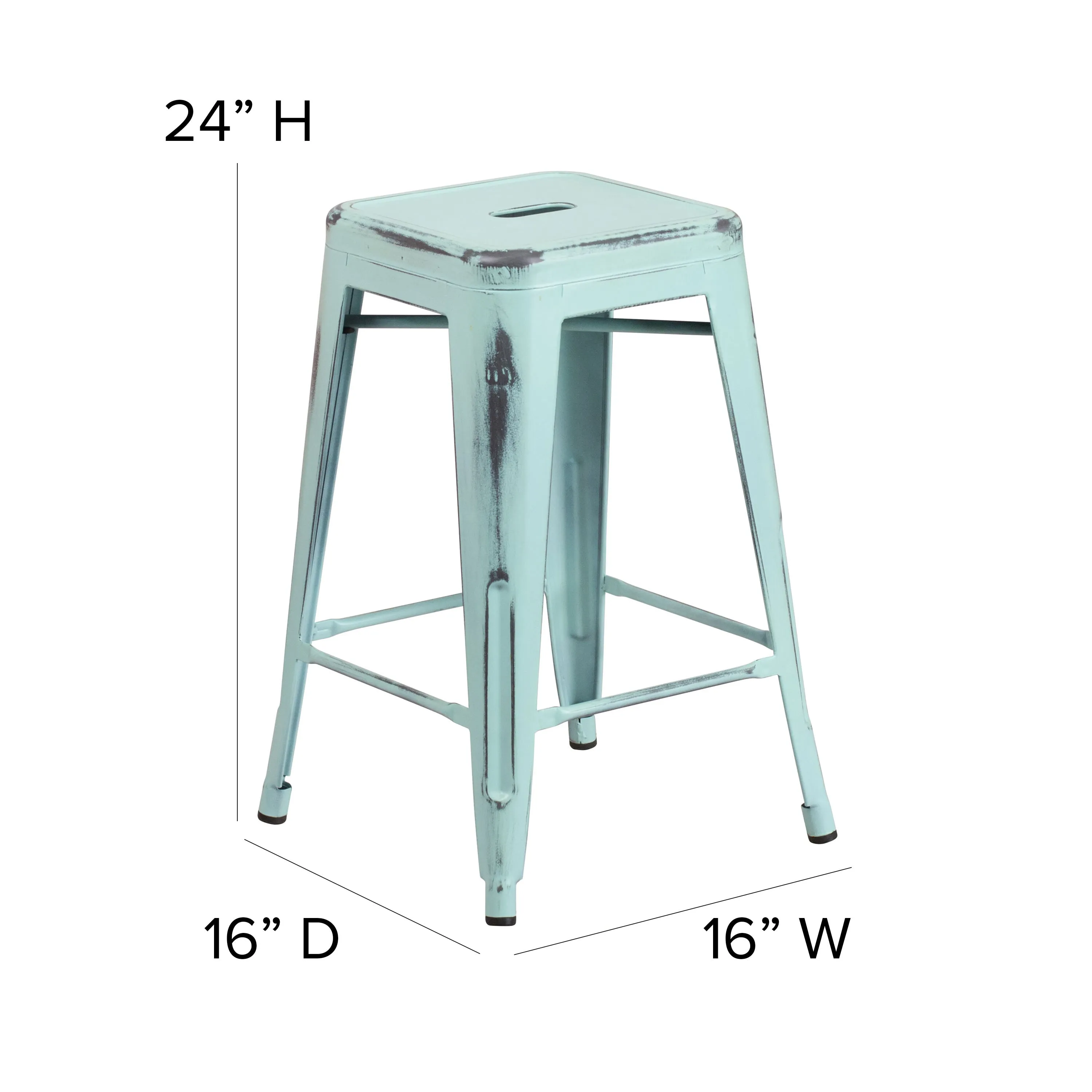 Commercial Grade 24" High Backless Distressed Metal Indoor-Outdoor Counter Height Stool