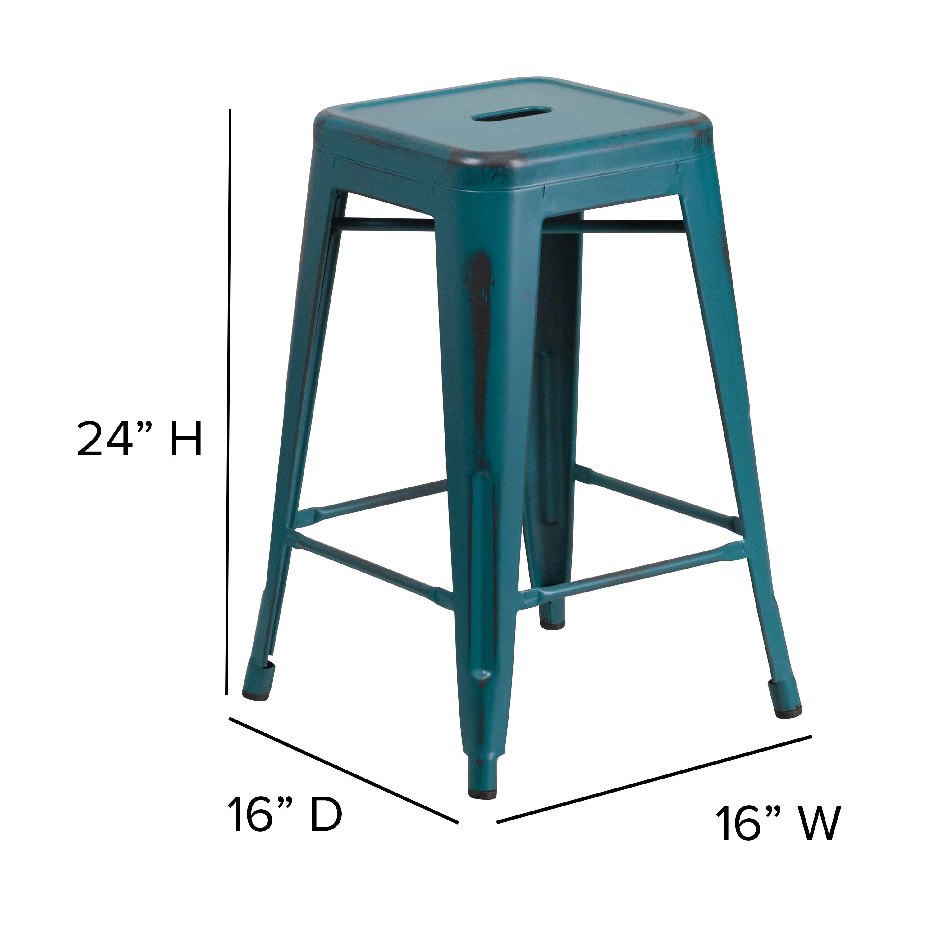 Commercial Grade 24" High Backless Distressed Metal Indoor-Outdoor Counter Height Stool