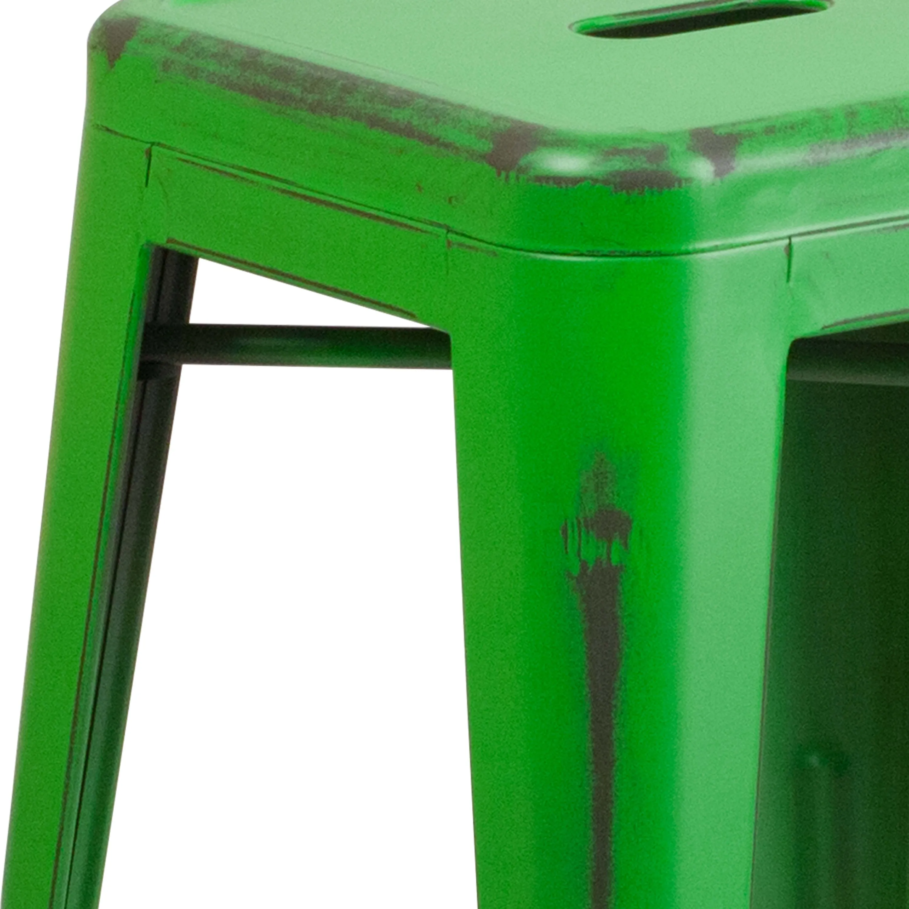 Commercial Grade 24" High Backless Distressed Metal Indoor-Outdoor Counter Height Stool