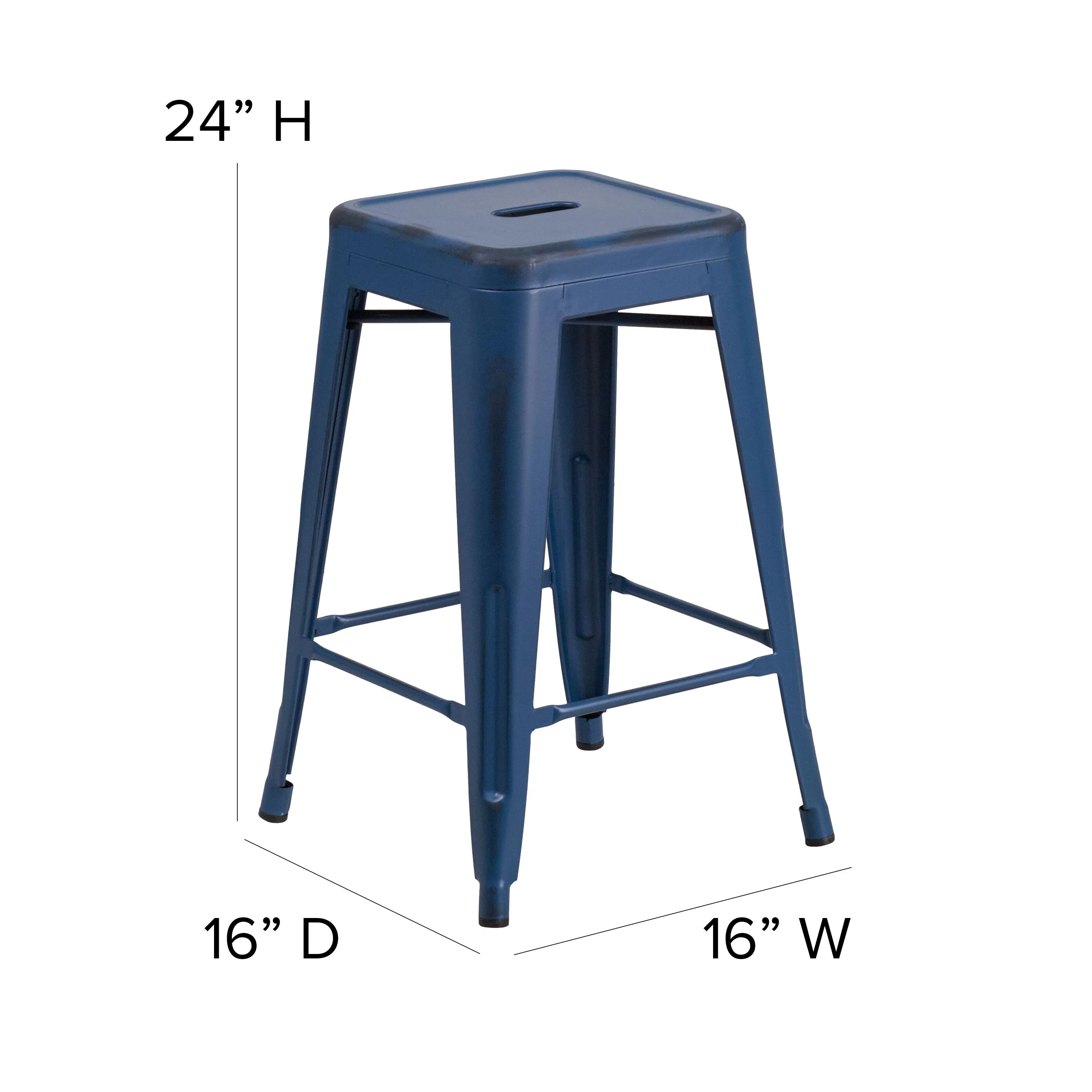 Commercial Grade 24" High Backless Distressed Metal Indoor-Outdoor Counter Height Stool
