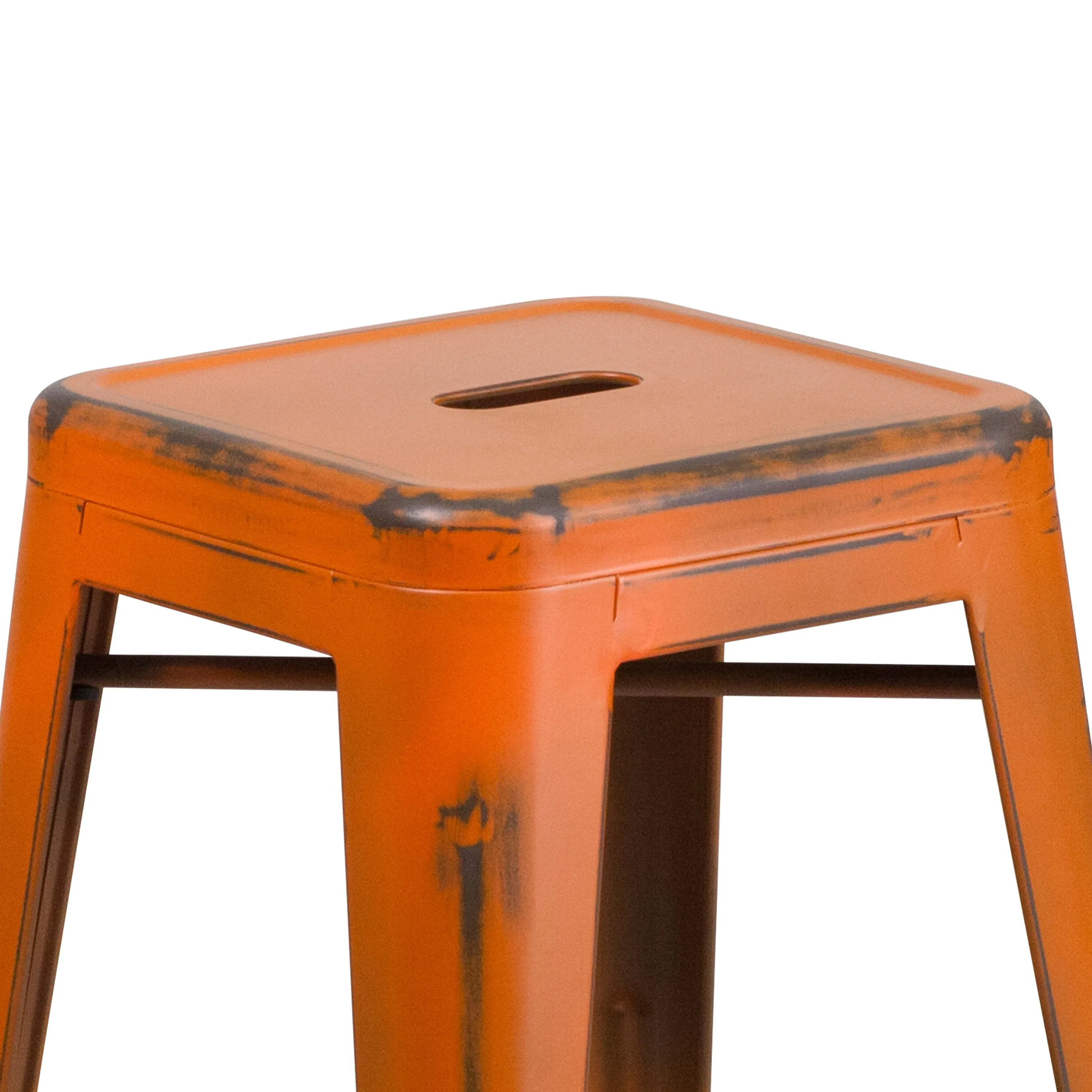 Commercial Grade 24" High Backless Distressed Metal Indoor-Outdoor Counter Height Stool