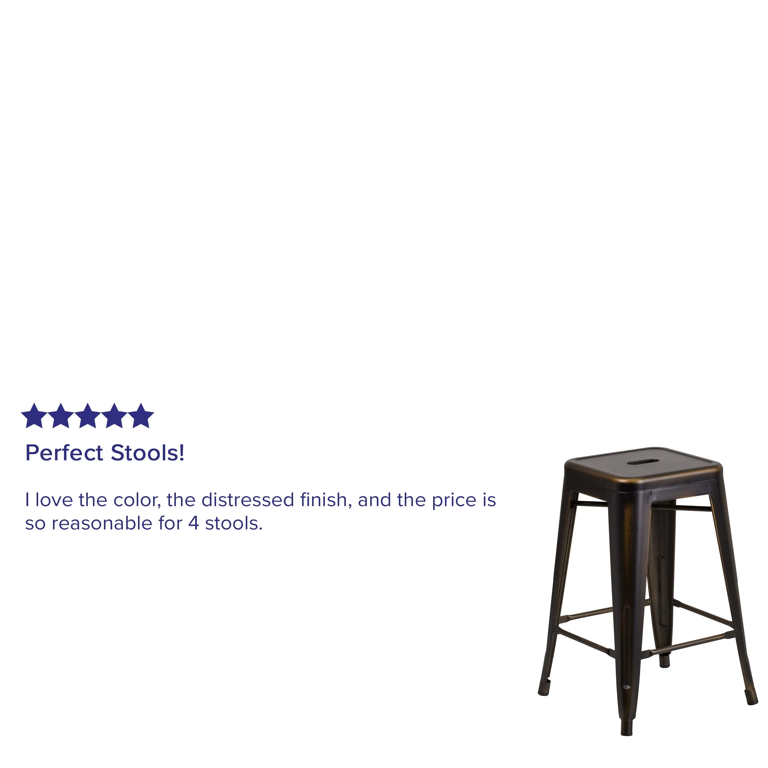 Commercial Grade 24" High Backless Distressed Metal Indoor-Outdoor Counter Height Stool