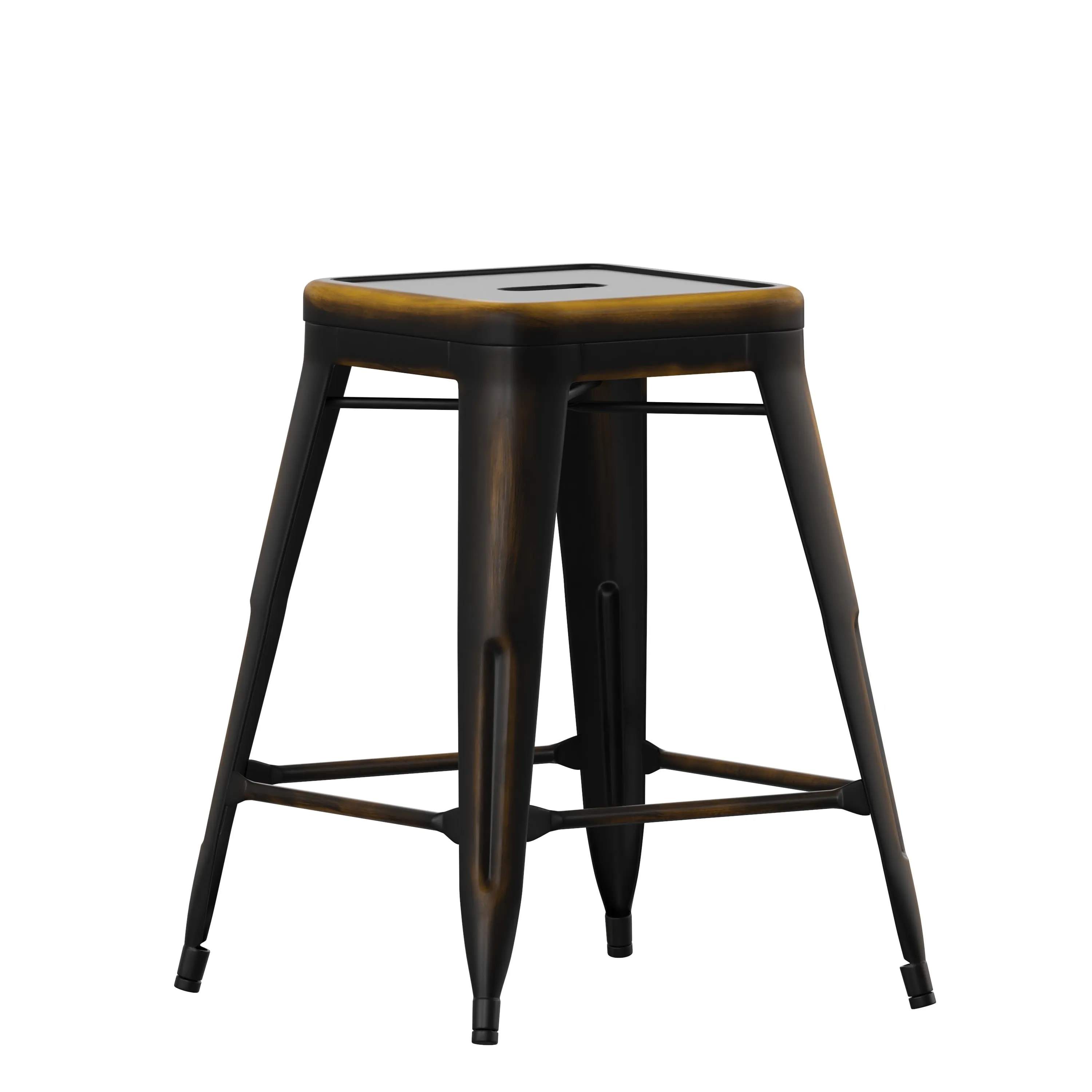 Commercial Grade 24" High Backless Distressed Metal Indoor-Outdoor Counter Height Stool