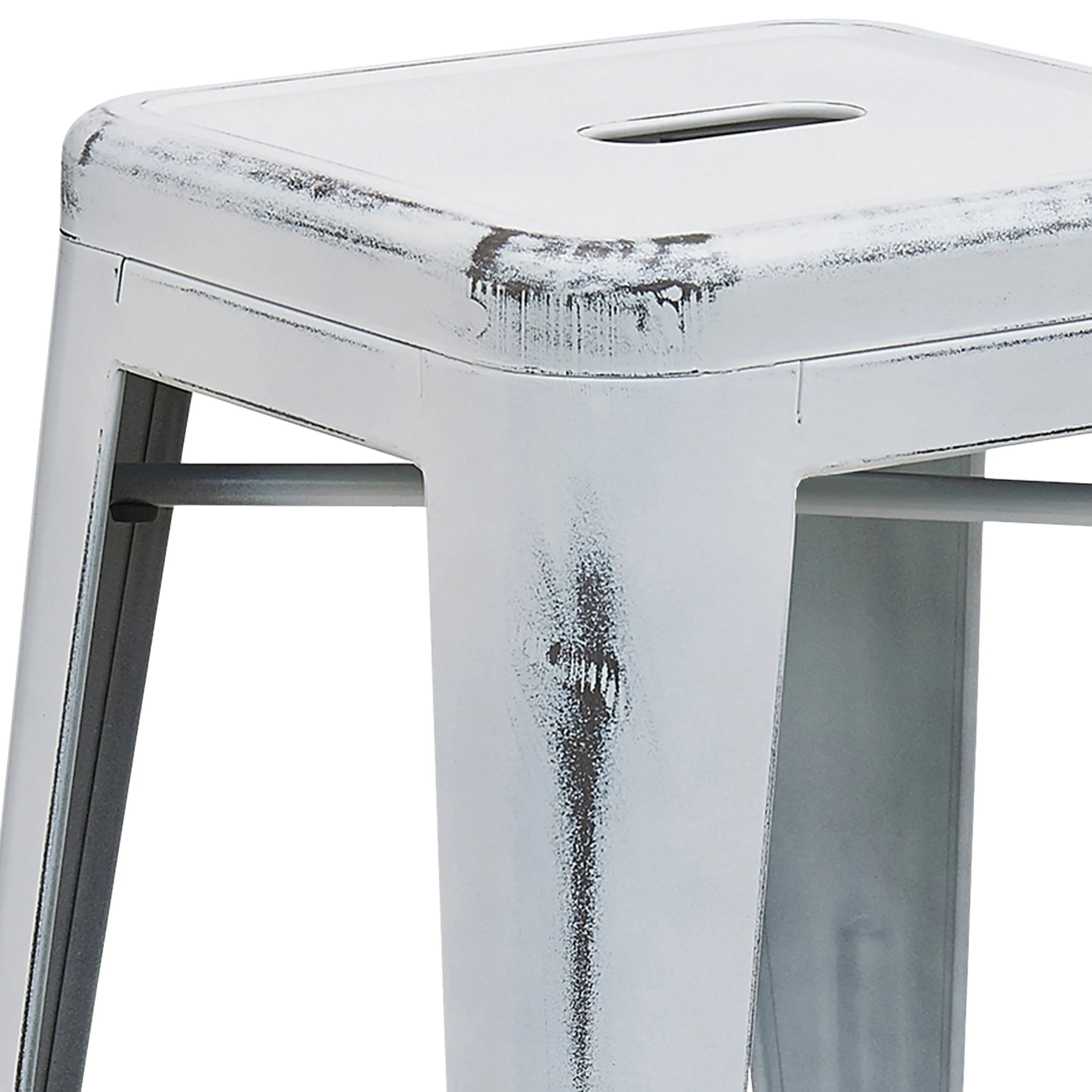 Commercial Grade 24" High Backless Distressed Metal Indoor-Outdoor Counter Height Stool