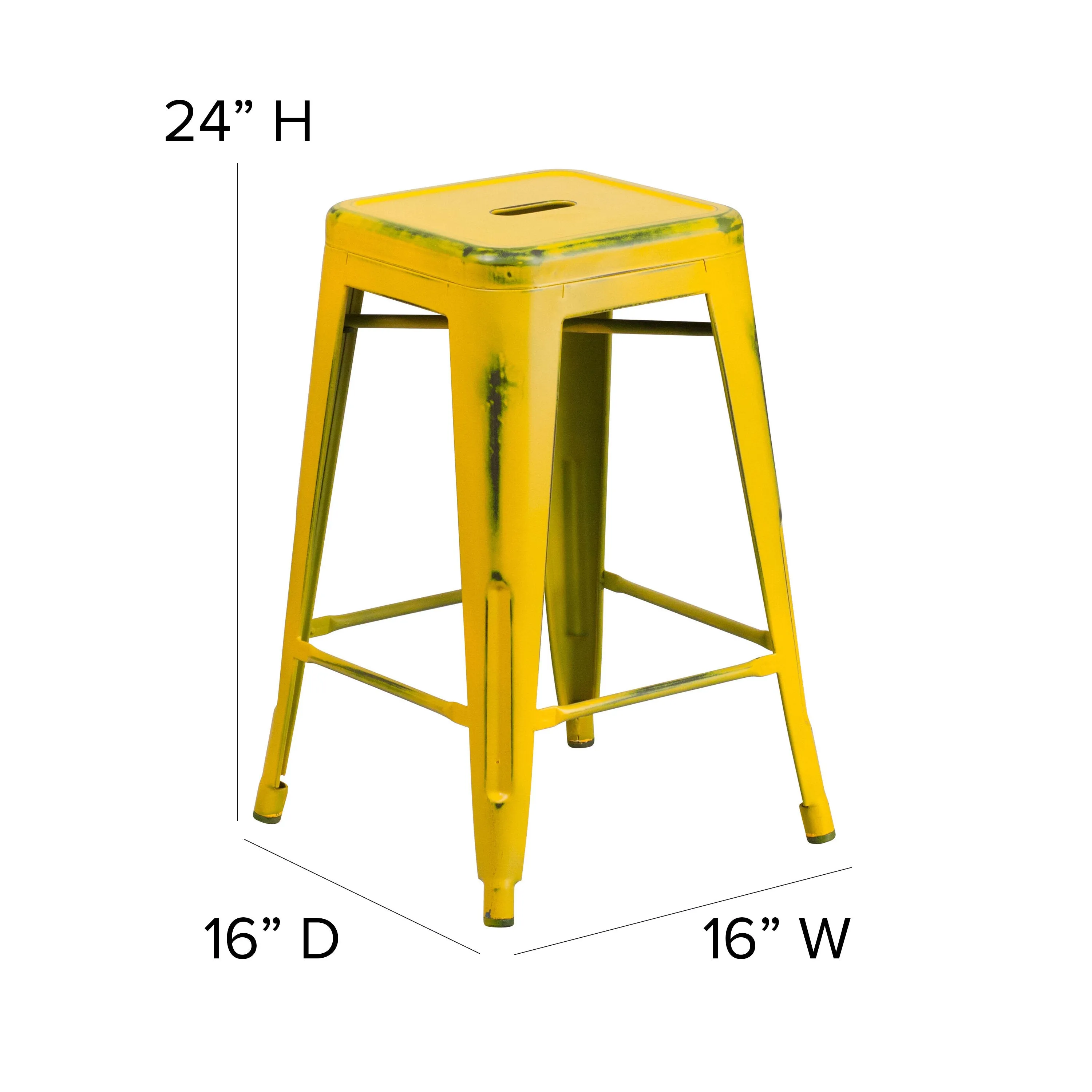 Commercial Grade 24" High Backless Distressed Metal Indoor-Outdoor Counter Height Stool