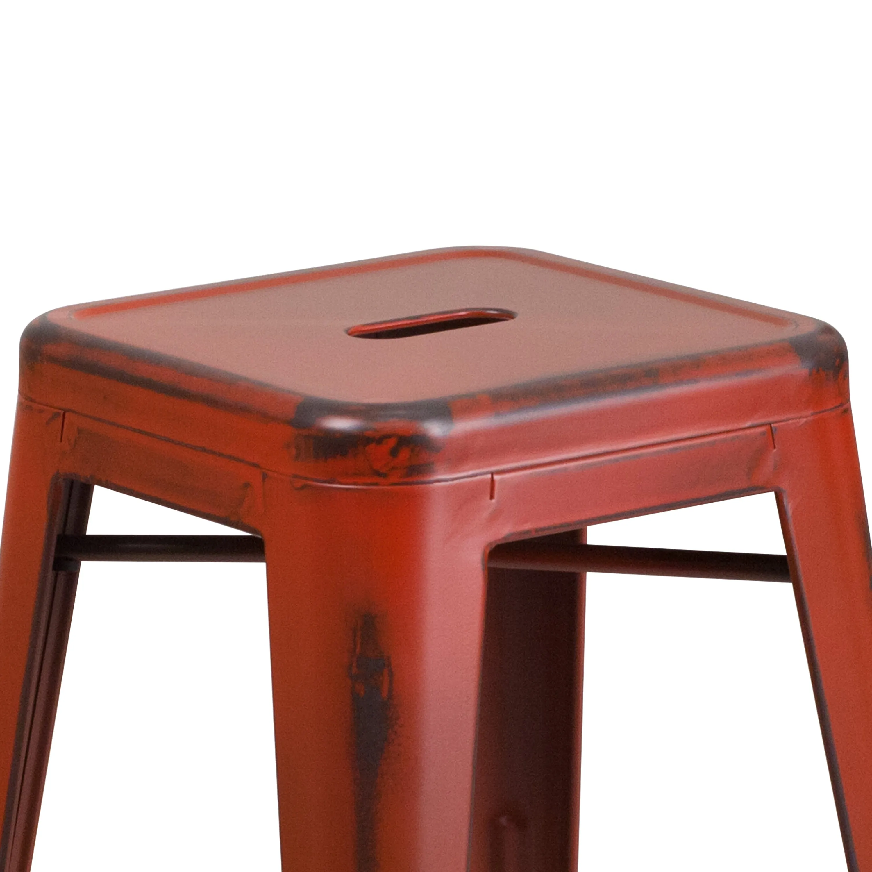 Commercial Grade 24" High Backless Distressed Metal Indoor-Outdoor Counter Height Stool