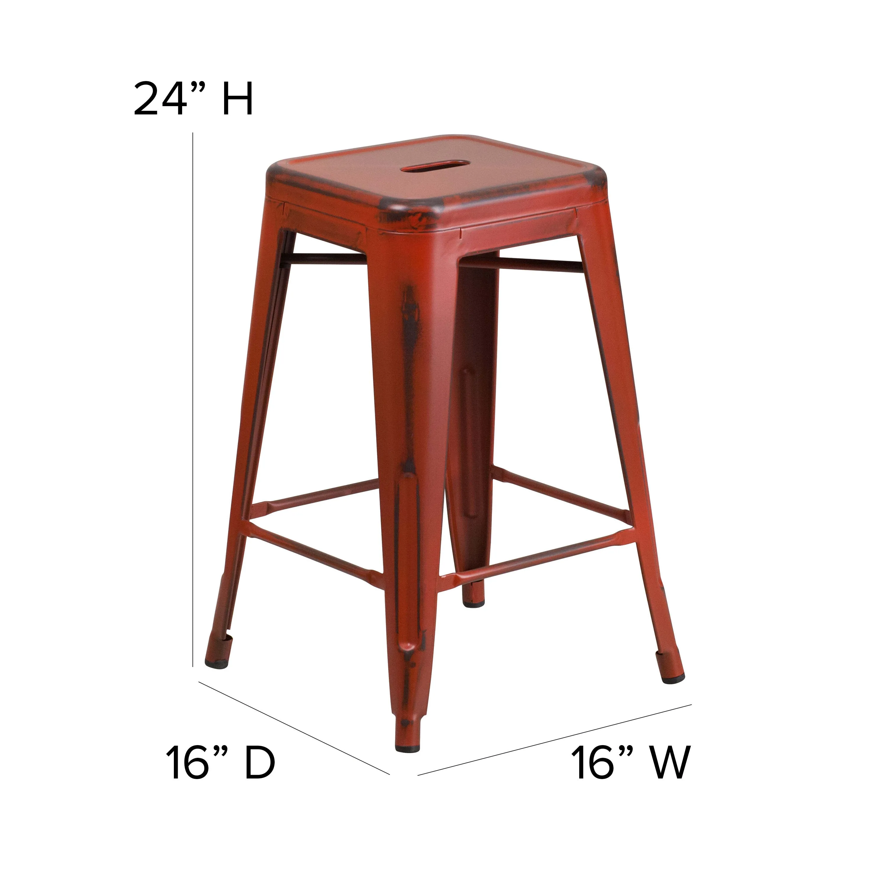 Commercial Grade 24" High Backless Distressed Metal Indoor-Outdoor Counter Height Stool