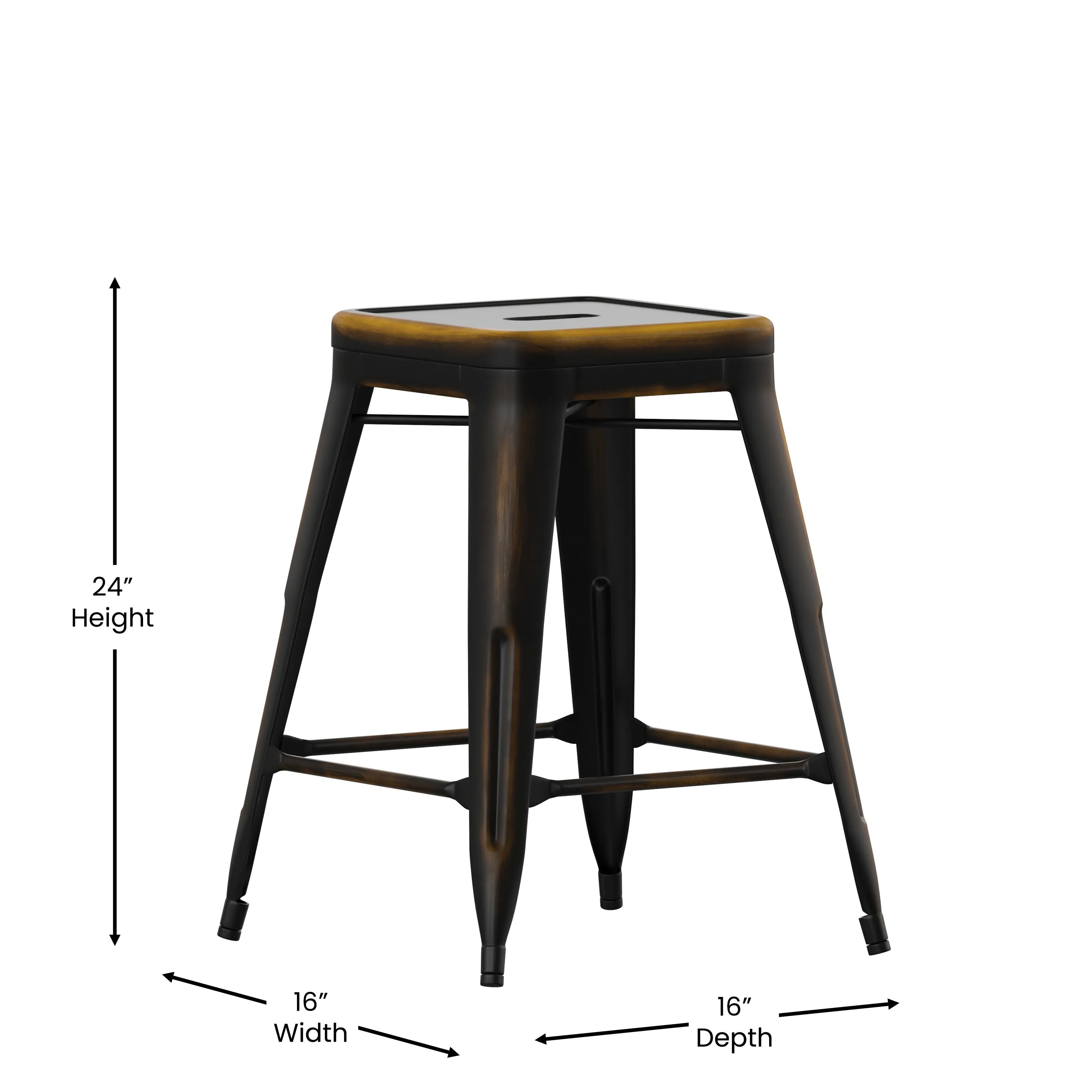 Commercial Grade 24" High Backless Distressed Metal Indoor-Outdoor Counter Height Stool