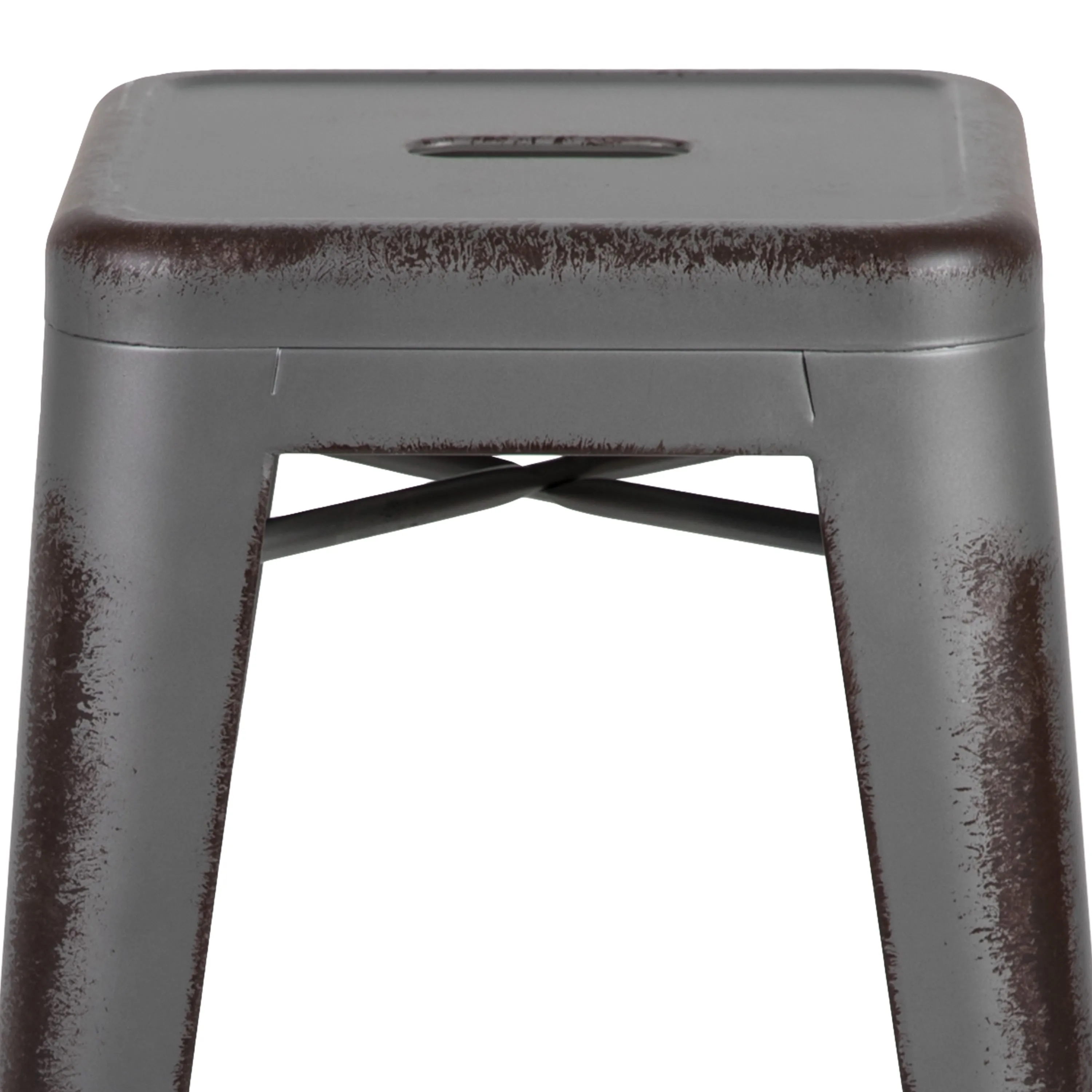 Commercial Grade 24" High Backless Distressed Metal Indoor-Outdoor Counter Height Stool