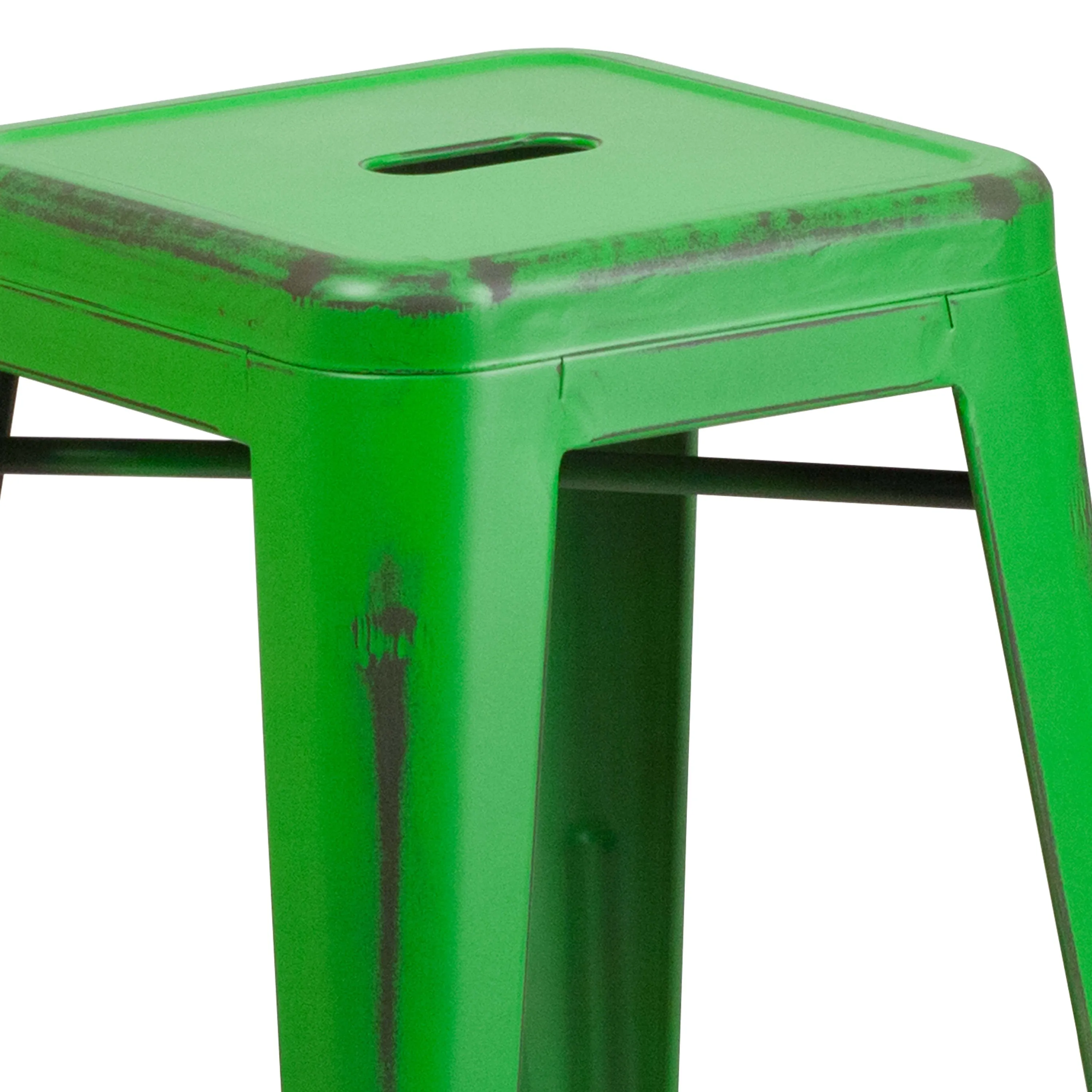 Commercial Grade 24" High Backless Distressed Metal Indoor-Outdoor Counter Height Stool