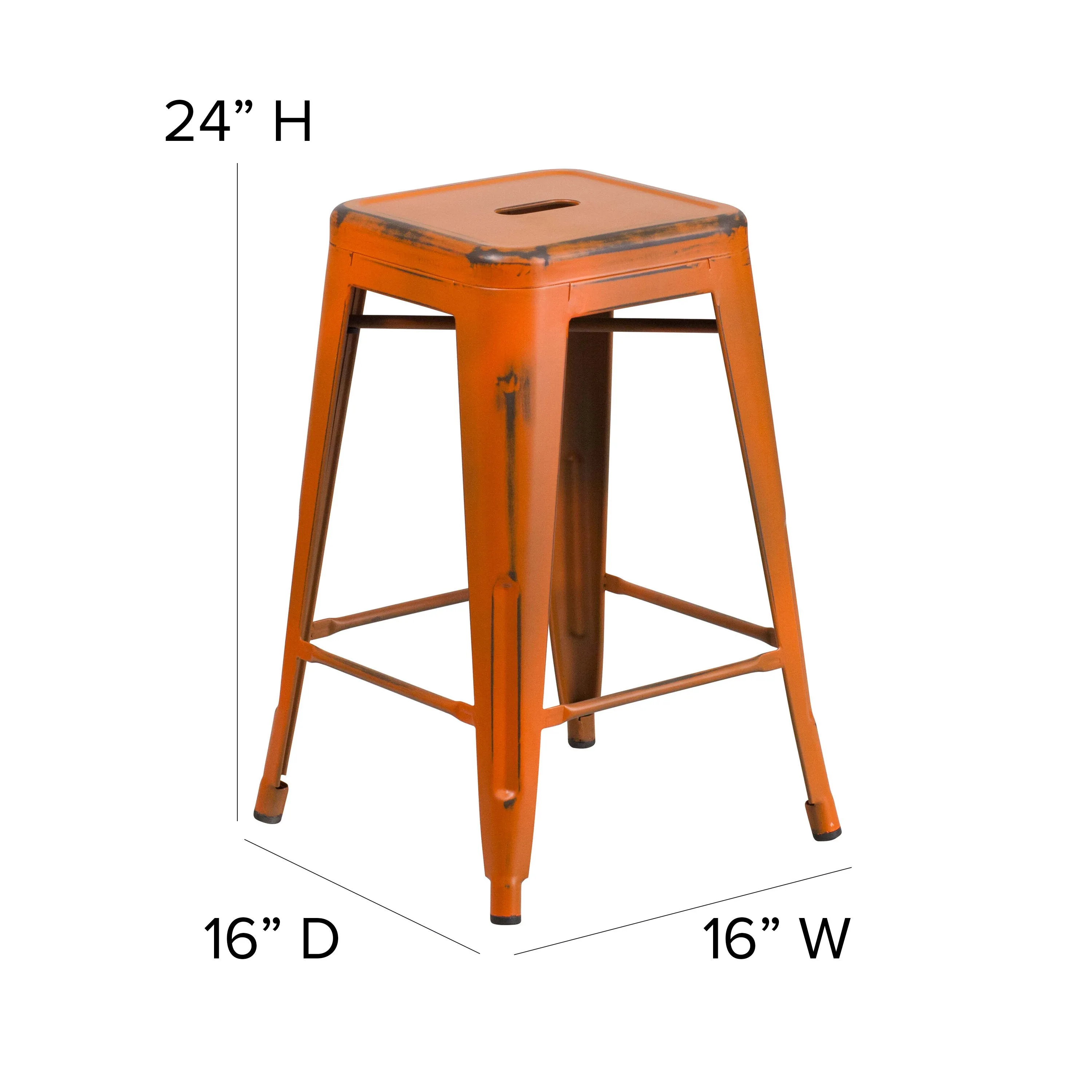 Commercial Grade 24" High Backless Distressed Metal Indoor-Outdoor Counter Height Stool
