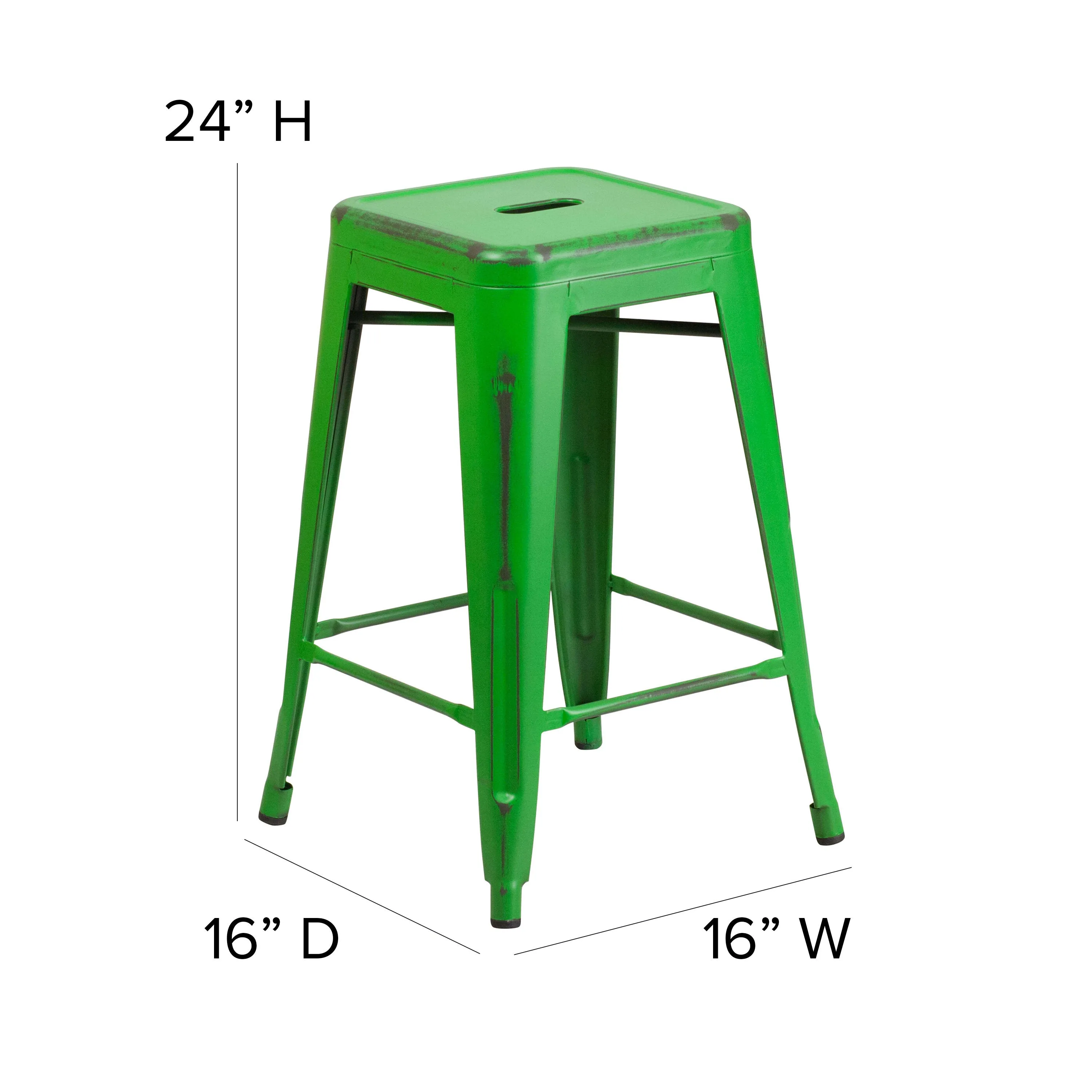Commercial Grade 24" High Backless Distressed Metal Indoor-Outdoor Counter Height Stool