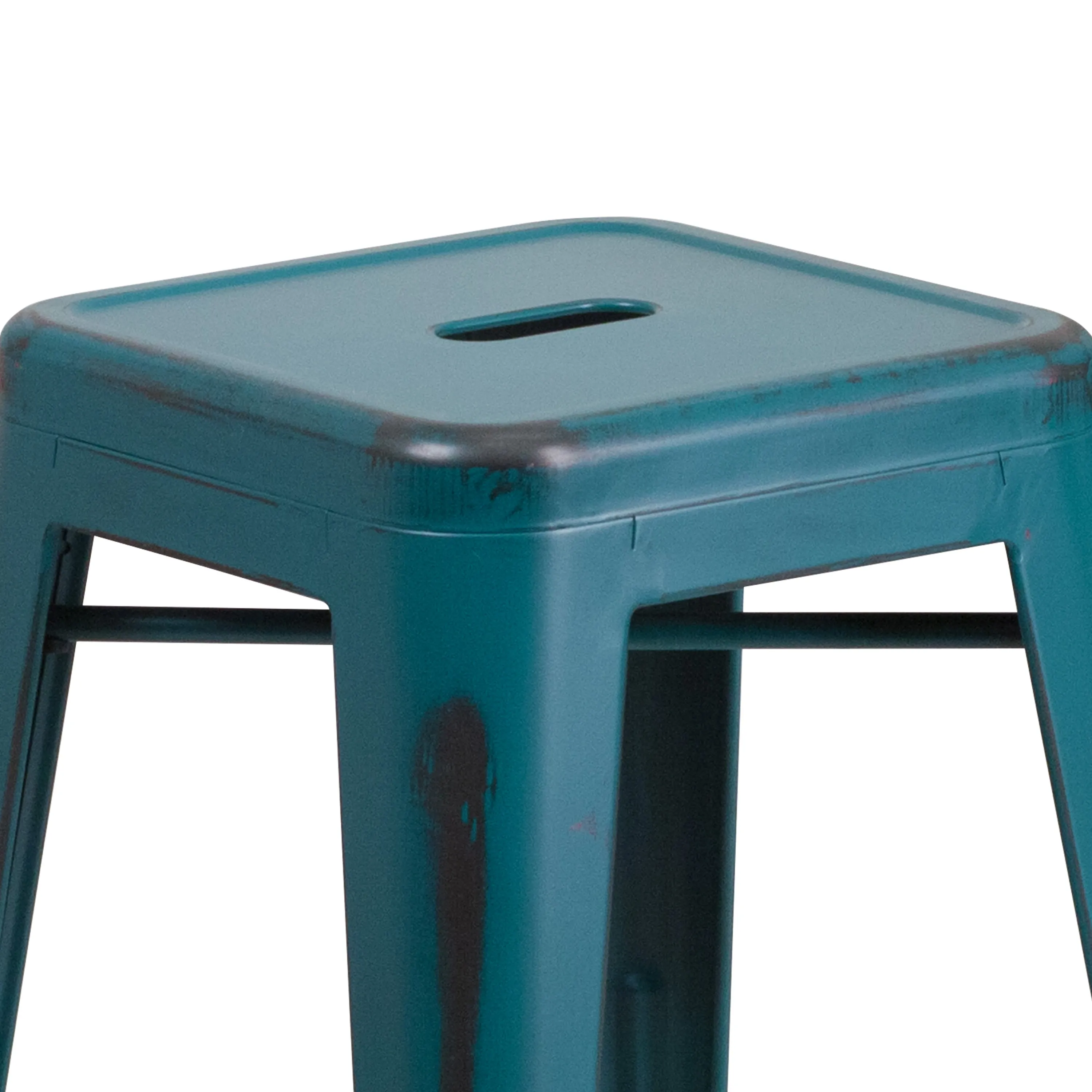 Commercial Grade 24" High Backless Distressed Metal Indoor-Outdoor Counter Height Stool