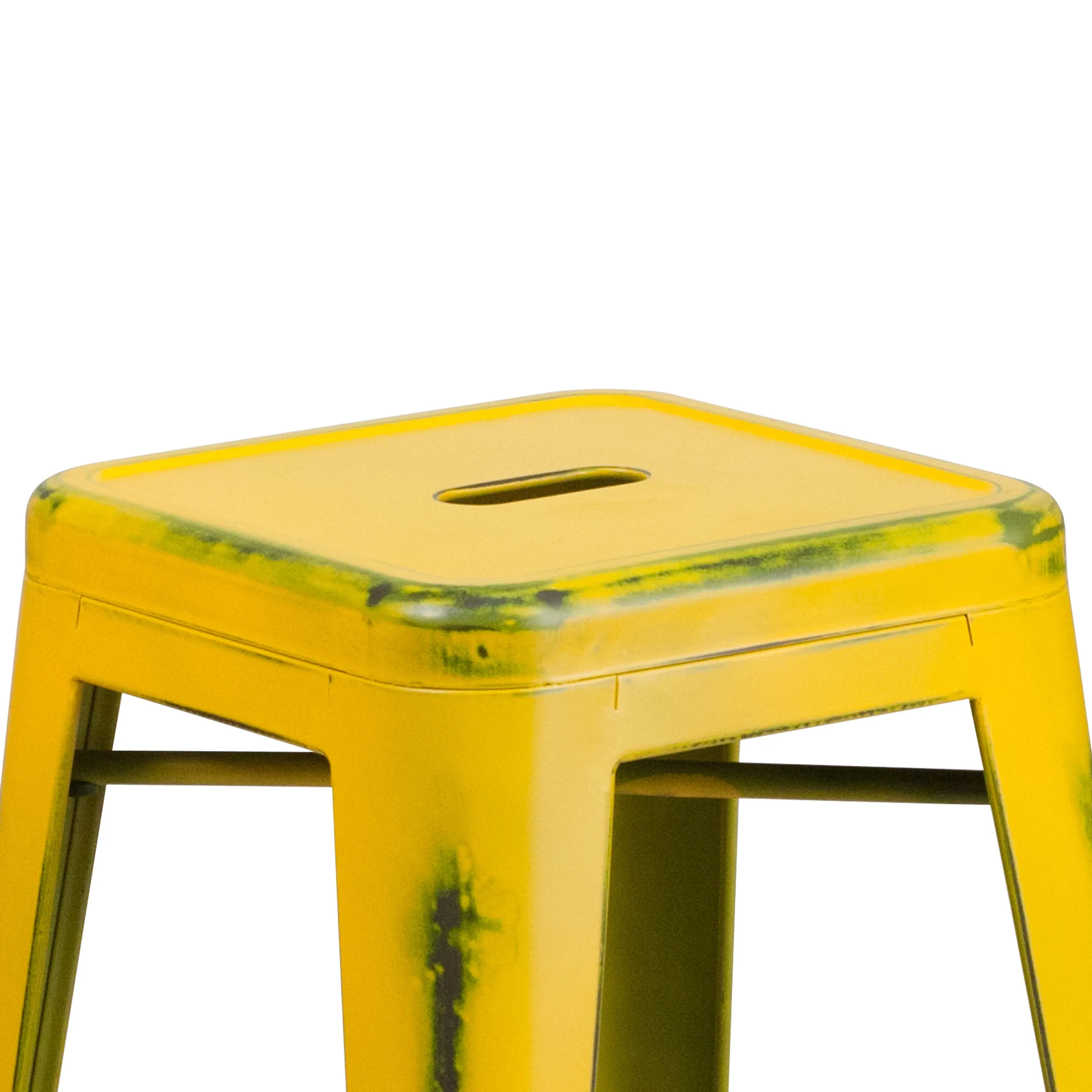 Commercial Grade 24" High Backless Distressed Metal Indoor-Outdoor Counter Height Stool