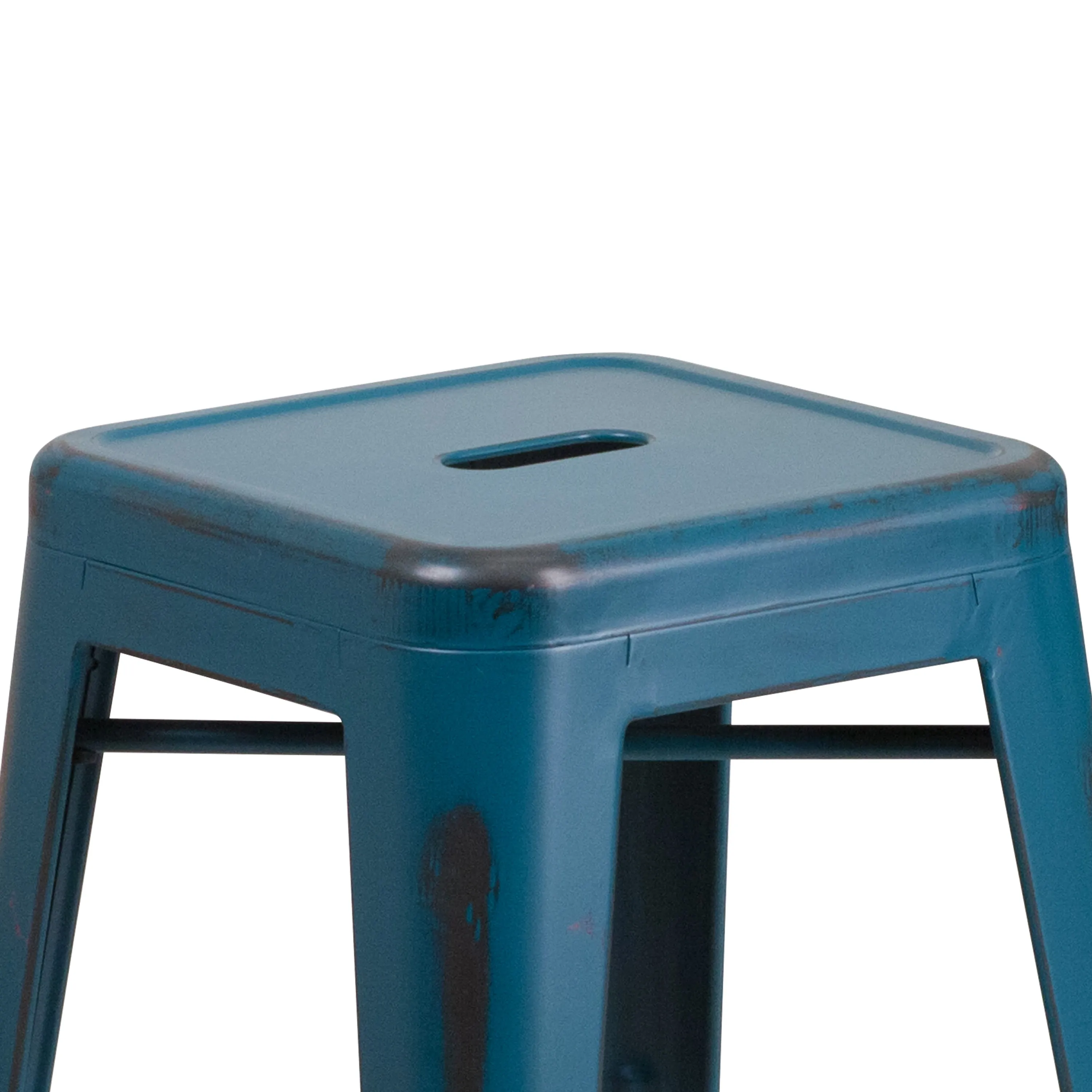 Commercial Grade 24" High Backless Distressed Metal Indoor-Outdoor Counter Height Stool