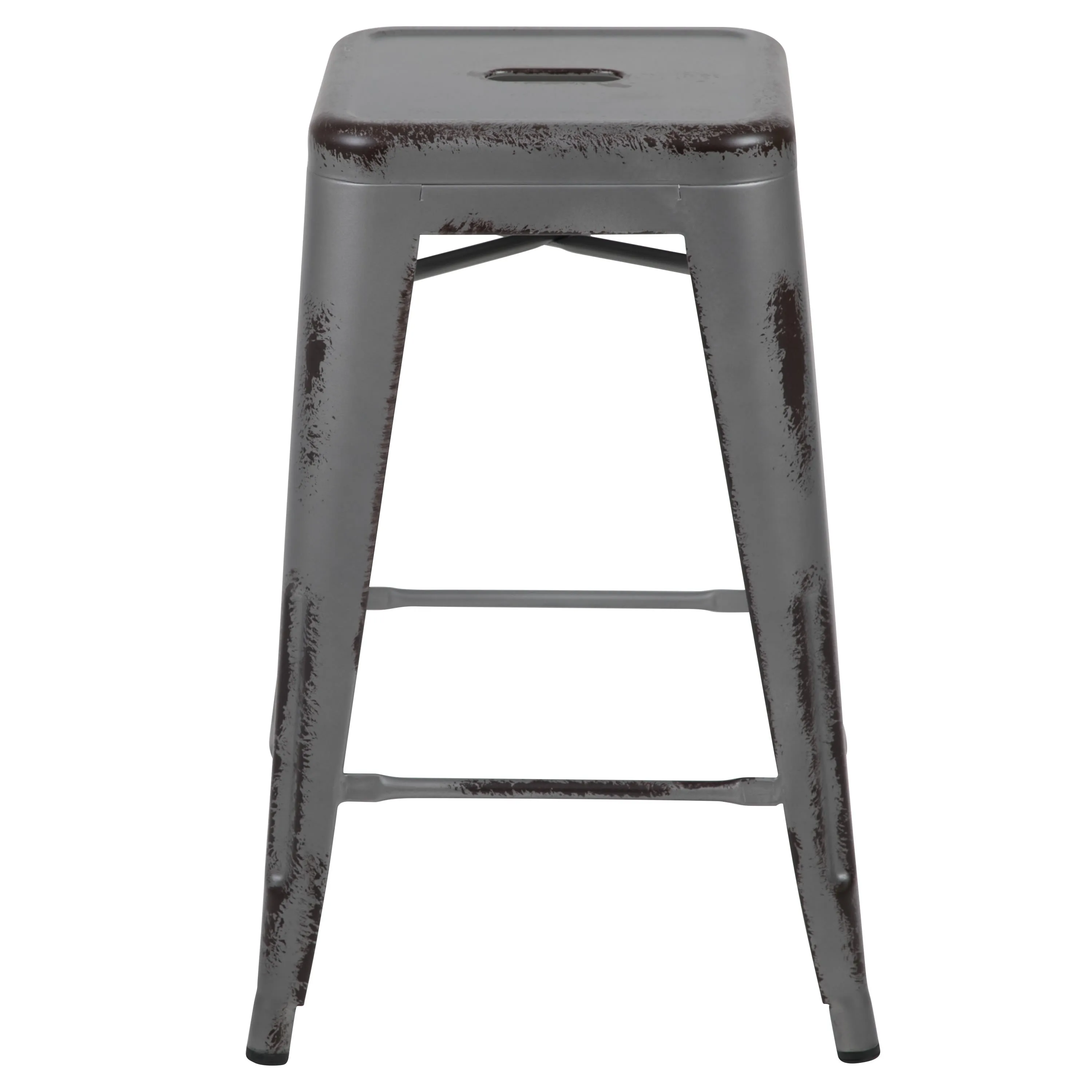 Commercial Grade 24" High Backless Distressed Metal Indoor-Outdoor Counter Height Stool