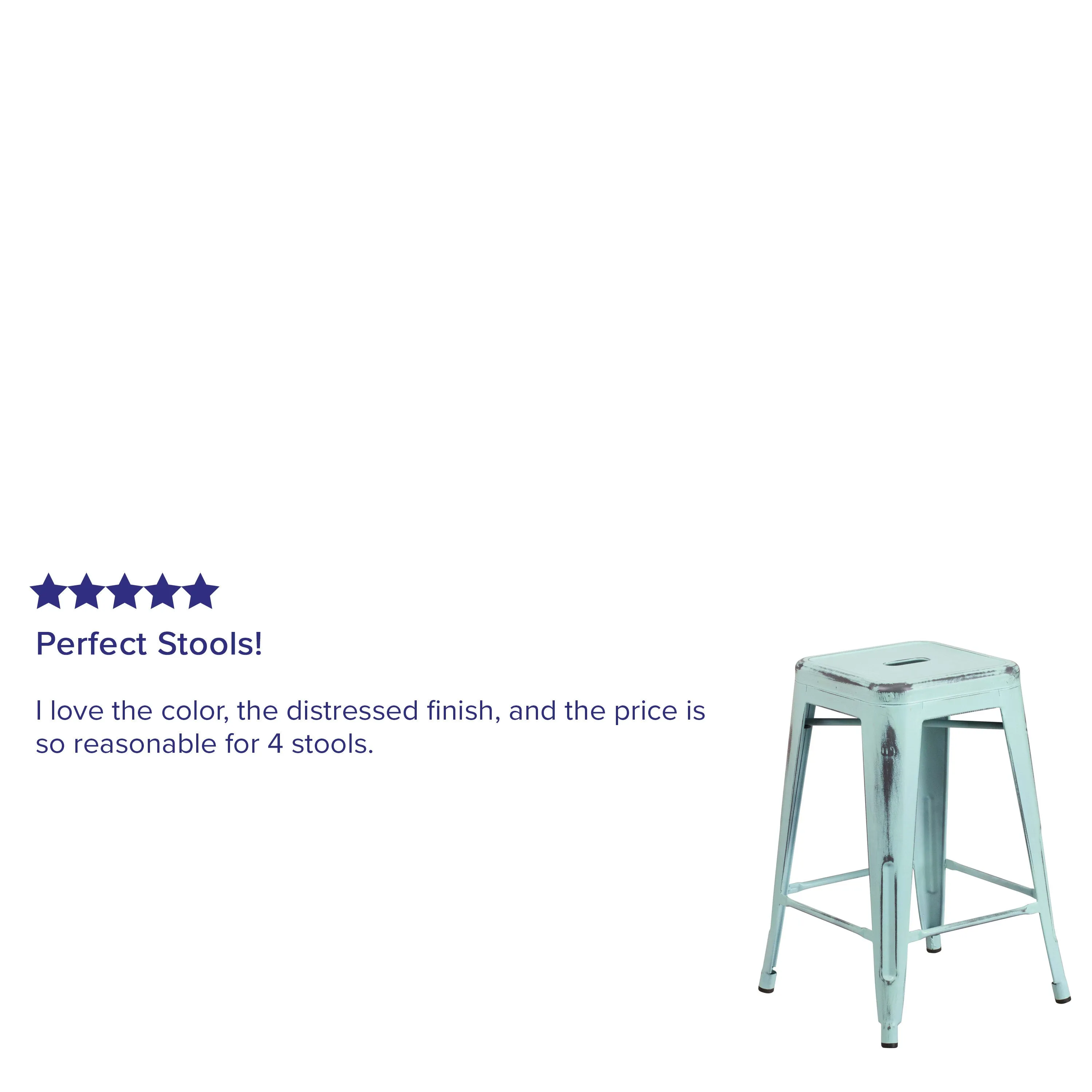 Commercial Grade 24" High Backless Distressed Metal Indoor-Outdoor Counter Height Stool