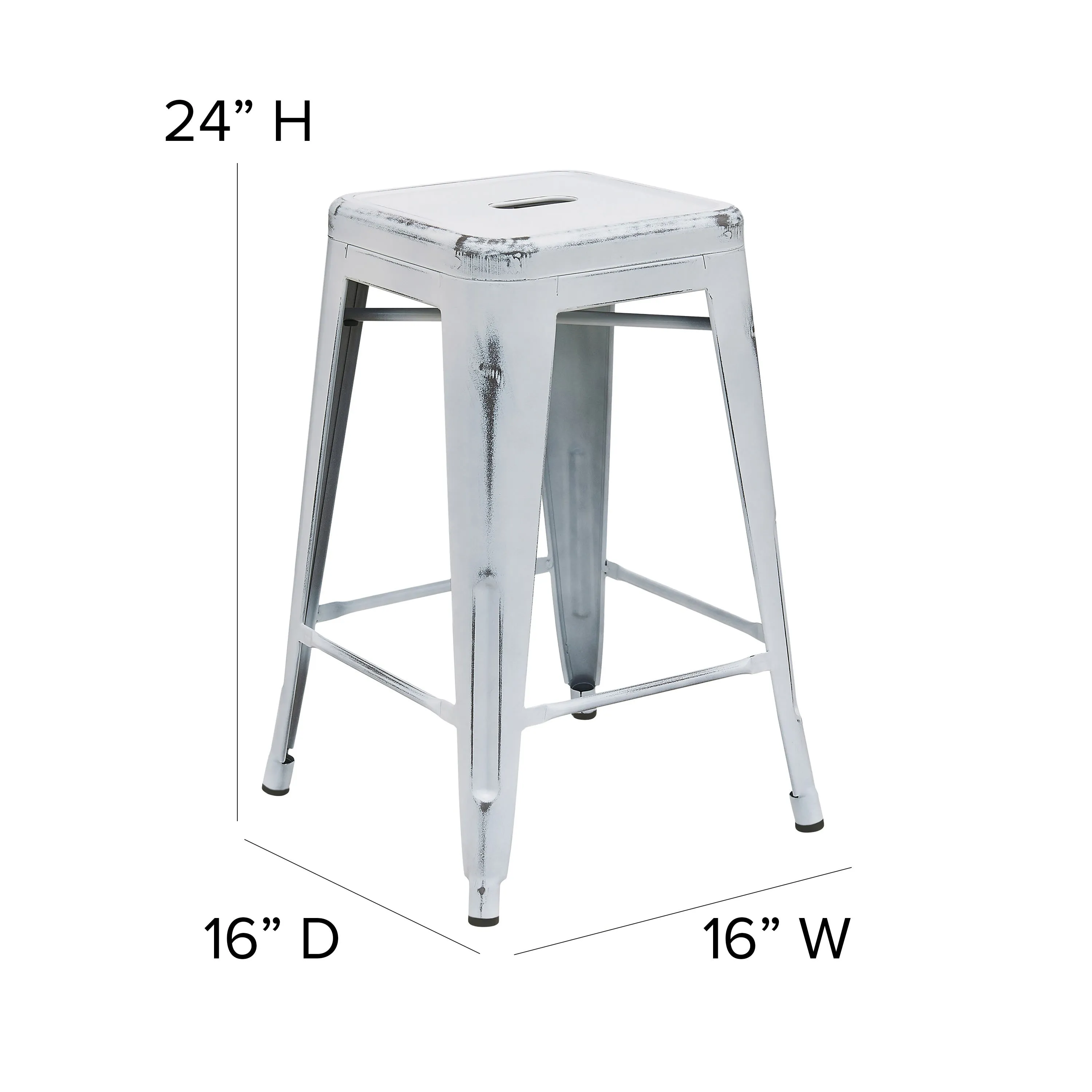 Commercial Grade 24" High Backless Distressed Metal Indoor-Outdoor Counter Height Stool