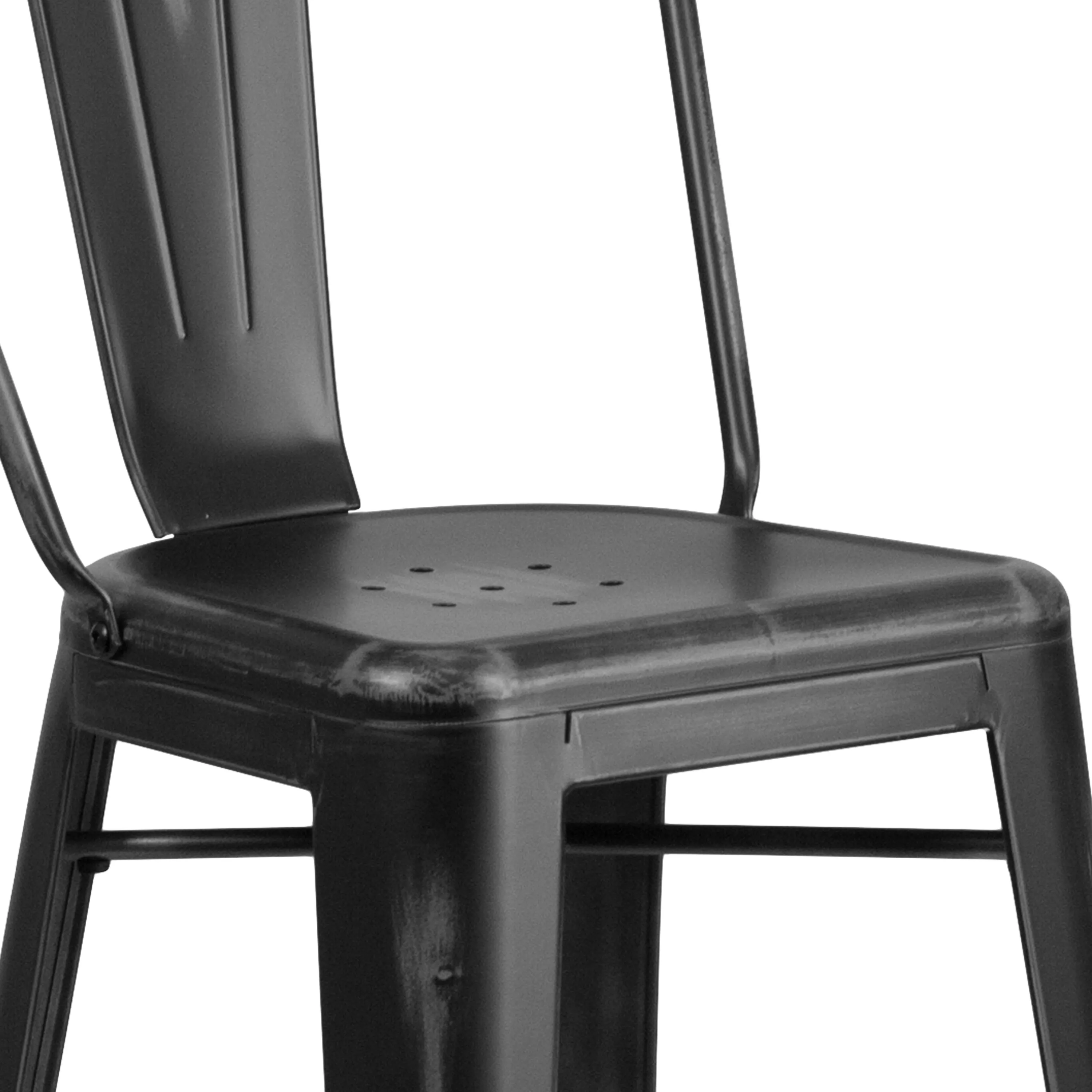 Commercial Grade 30" High Distressed Metal Indoor-Outdoor Barstool with Back