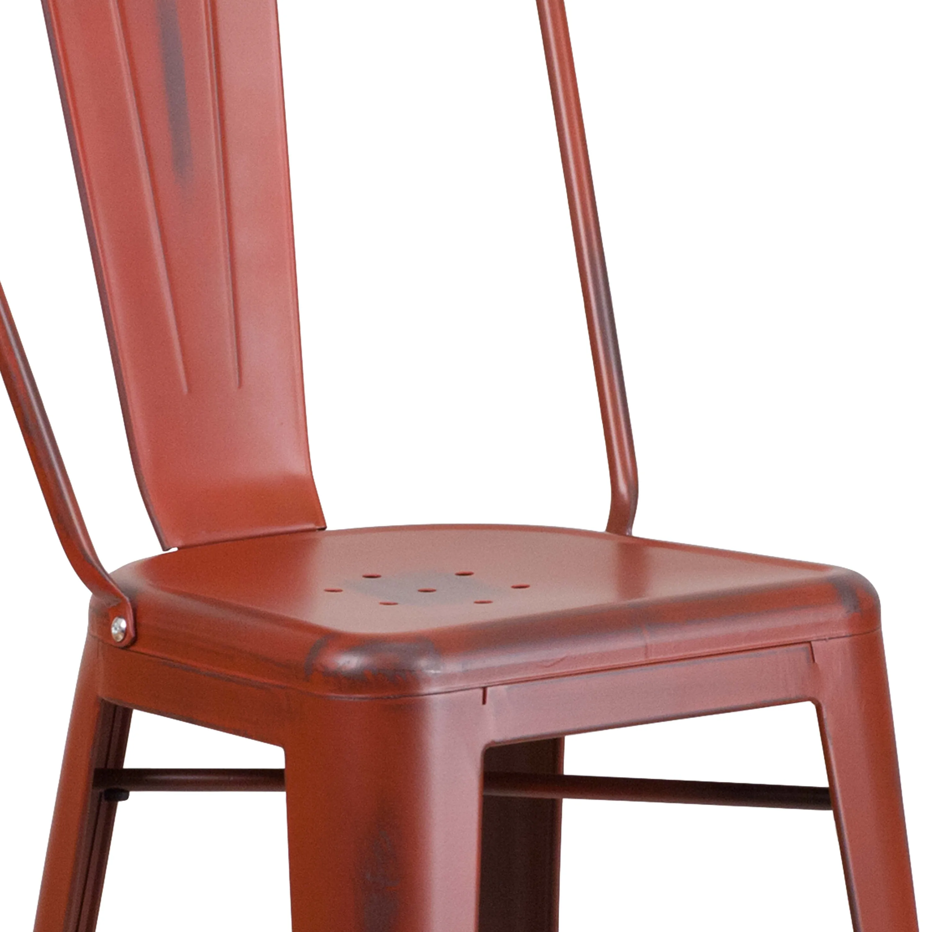 Commercial Grade 30" High Distressed Metal Indoor-Outdoor Barstool with Back