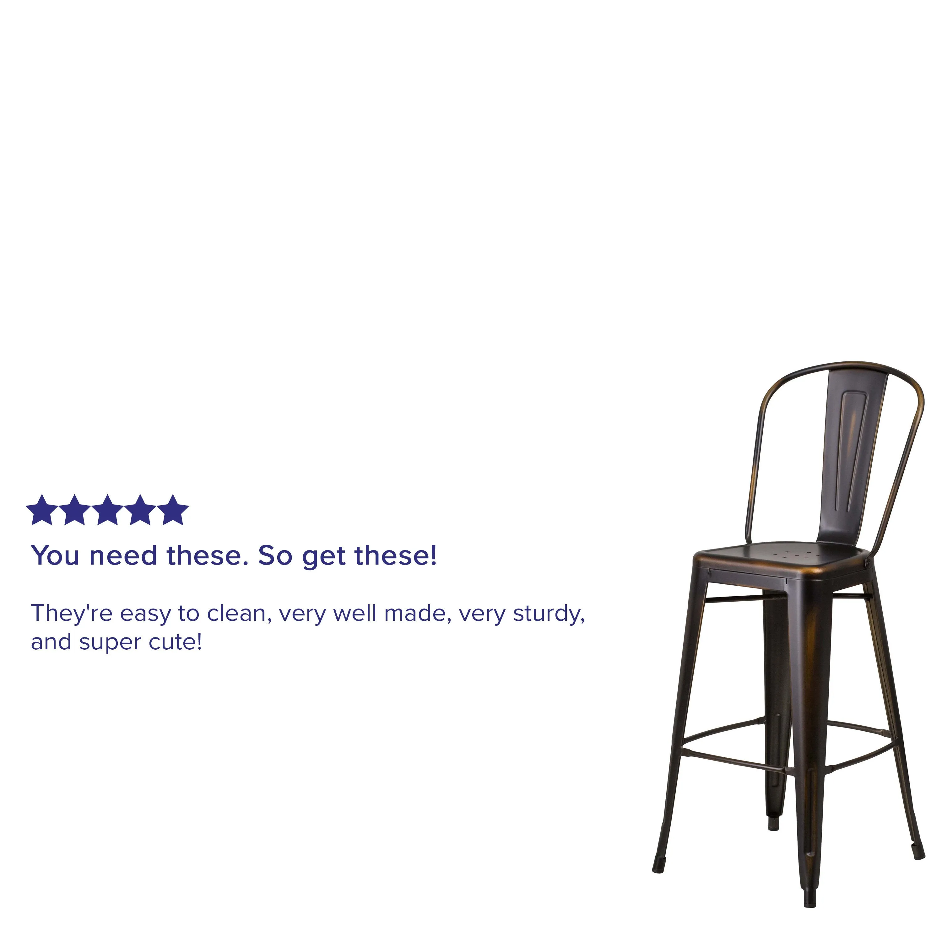 Commercial Grade 30" High Distressed Metal Indoor-Outdoor Barstool with Back