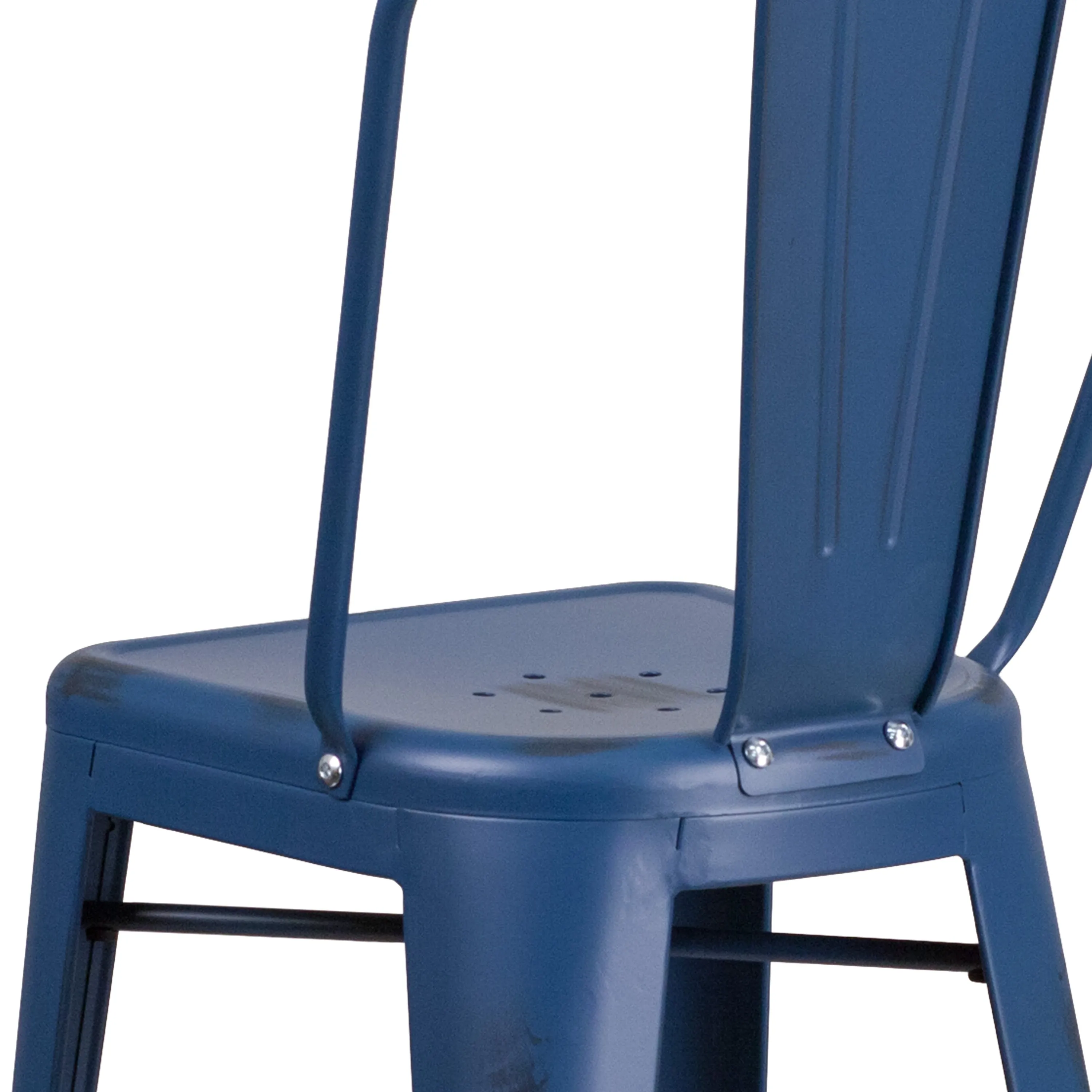 Commercial Grade 30" High Distressed Metal Indoor-Outdoor Barstool with Back