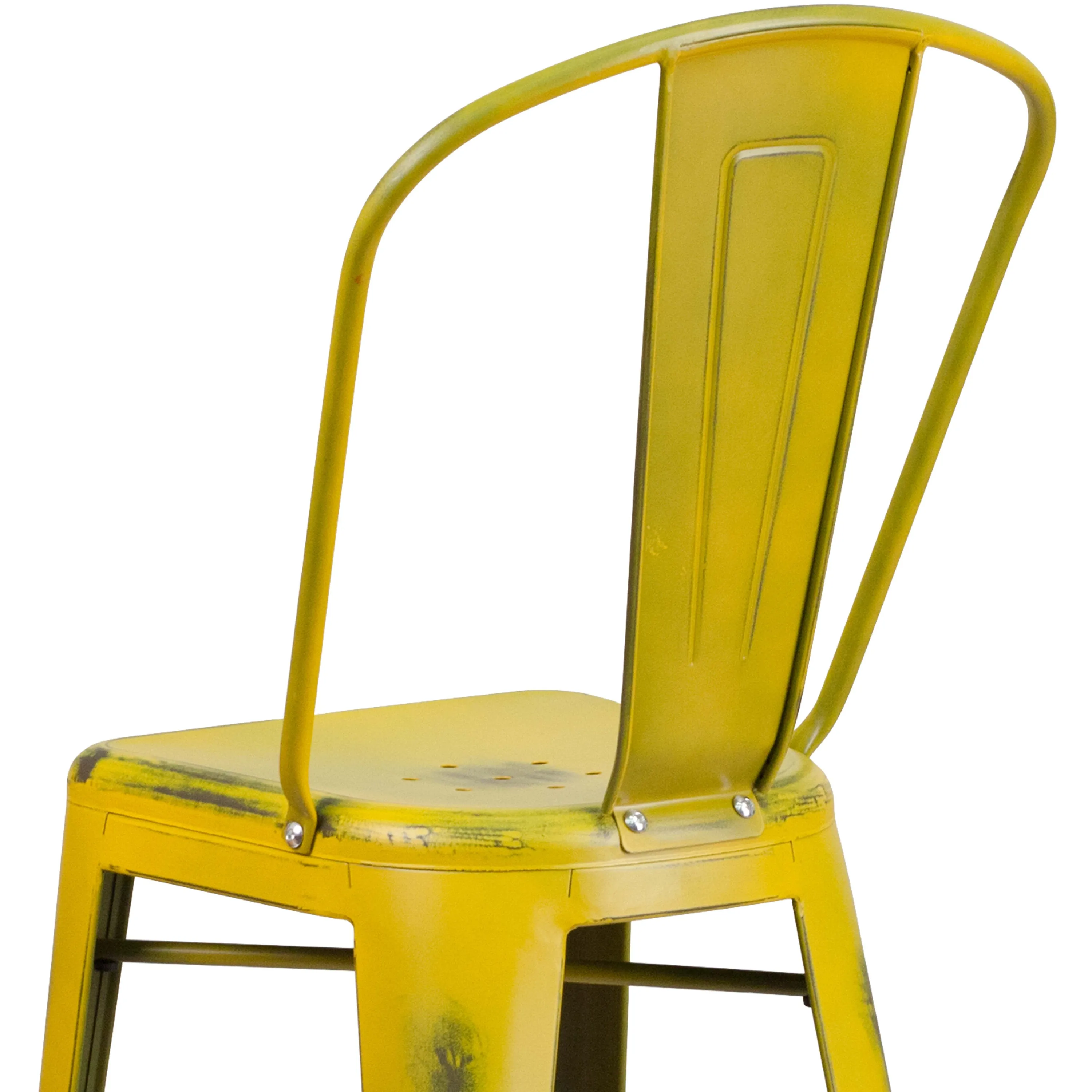 Commercial Grade 30" High Distressed Metal Indoor-Outdoor Barstool with Back