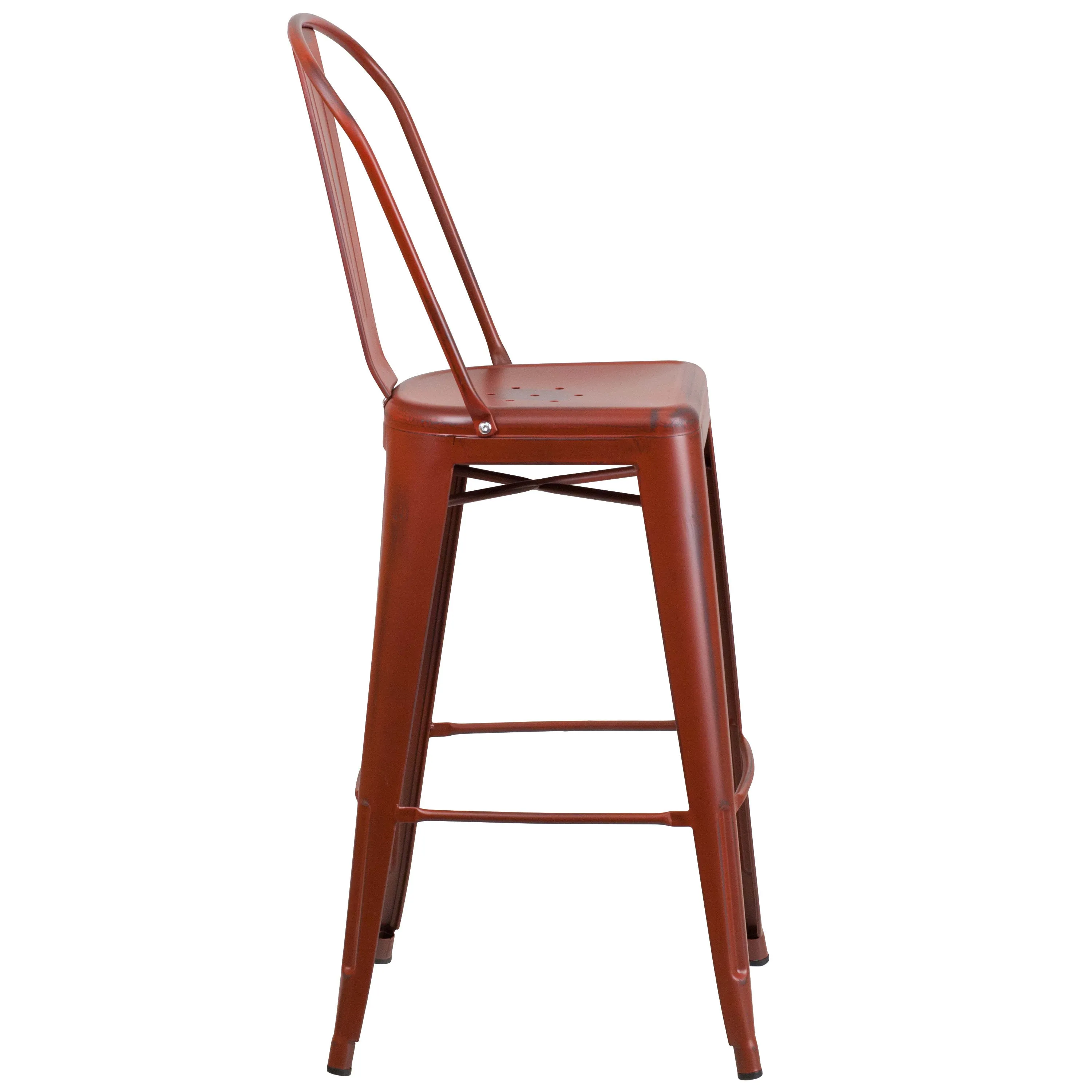 Commercial Grade 30" High Distressed Metal Indoor-Outdoor Barstool with Back