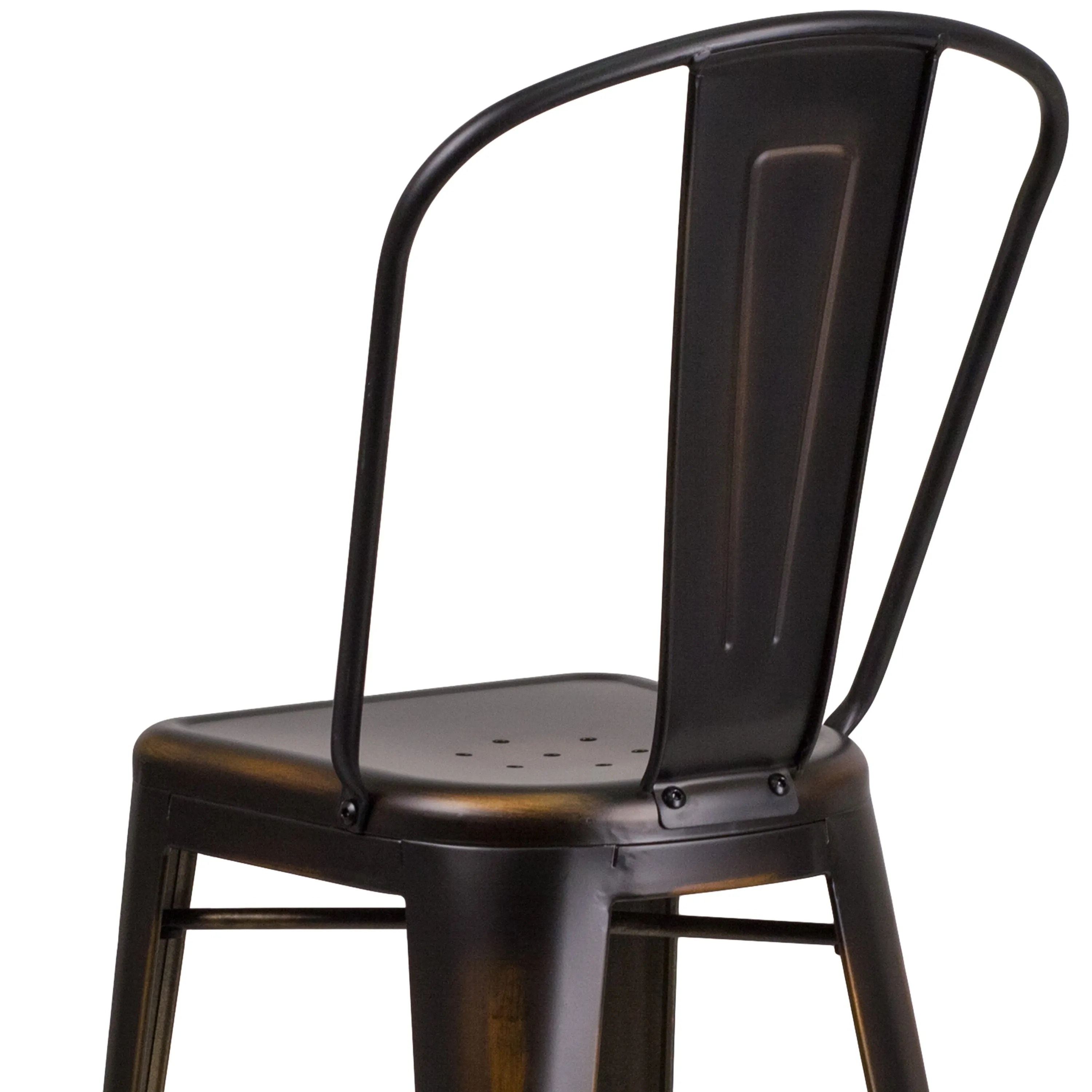 Commercial Grade 30" High Distressed Metal Indoor-Outdoor Barstool with Back
