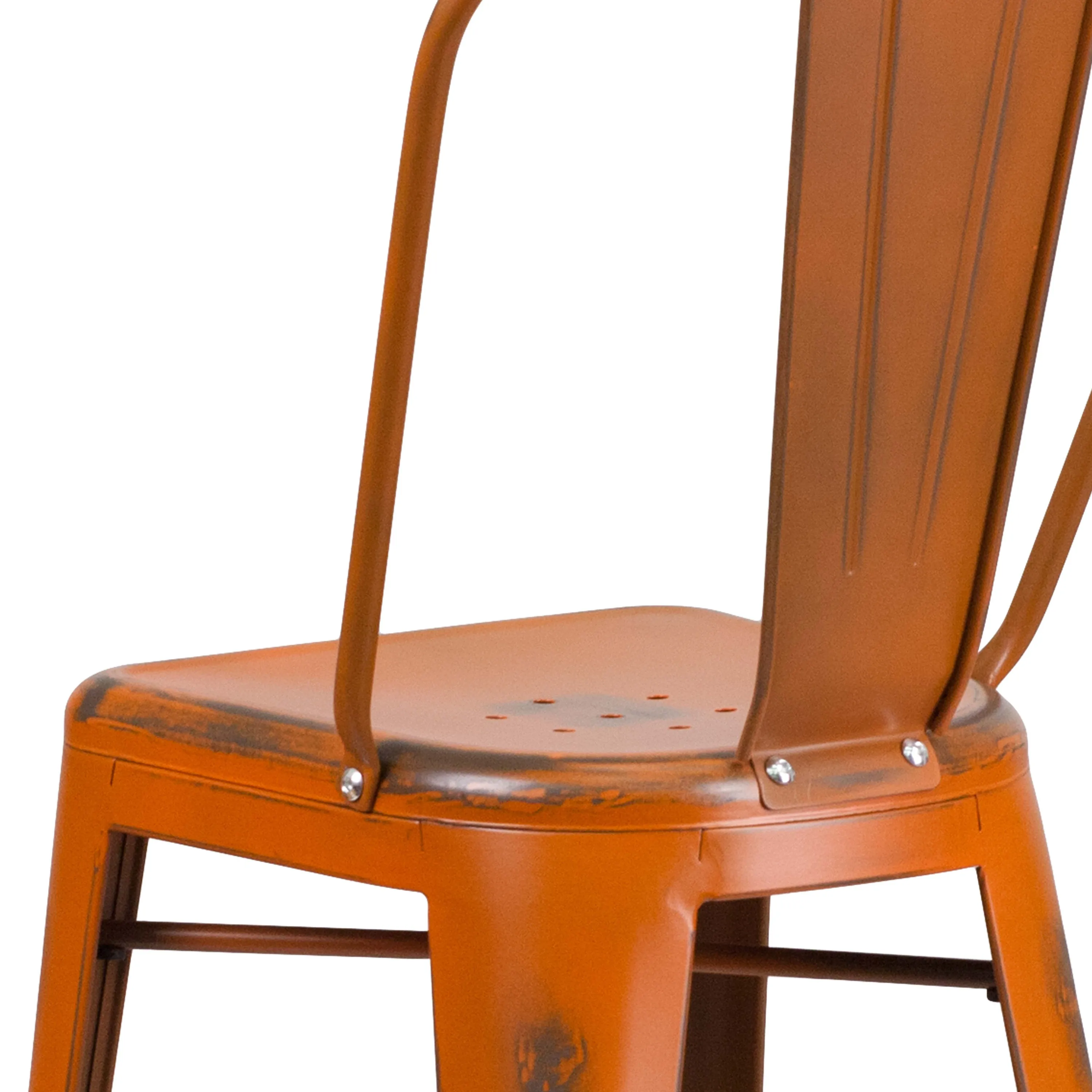 Commercial Grade 30" High Distressed Metal Indoor-Outdoor Barstool with Back
