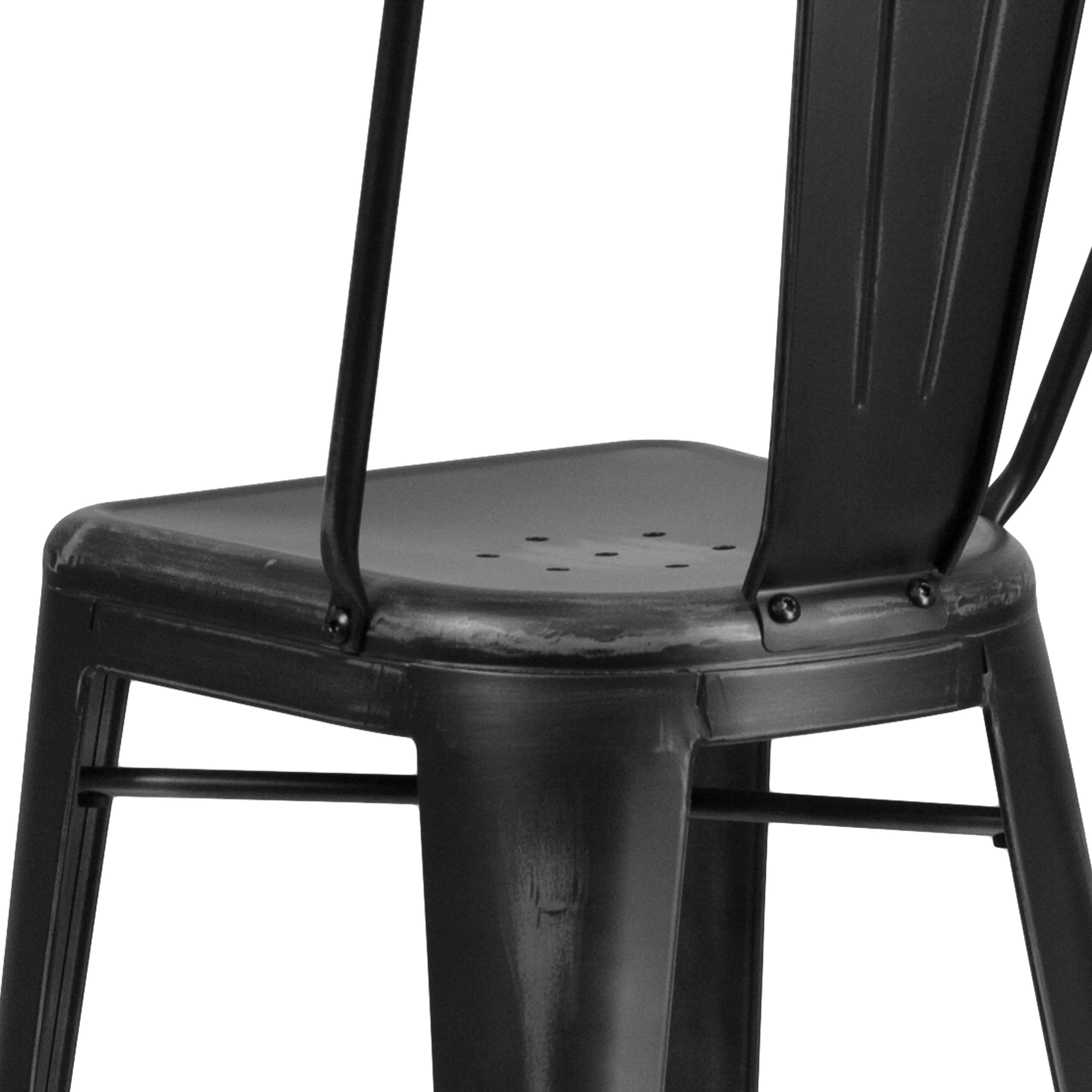 Commercial Grade 30" High Distressed Metal Indoor-Outdoor Barstool with Back