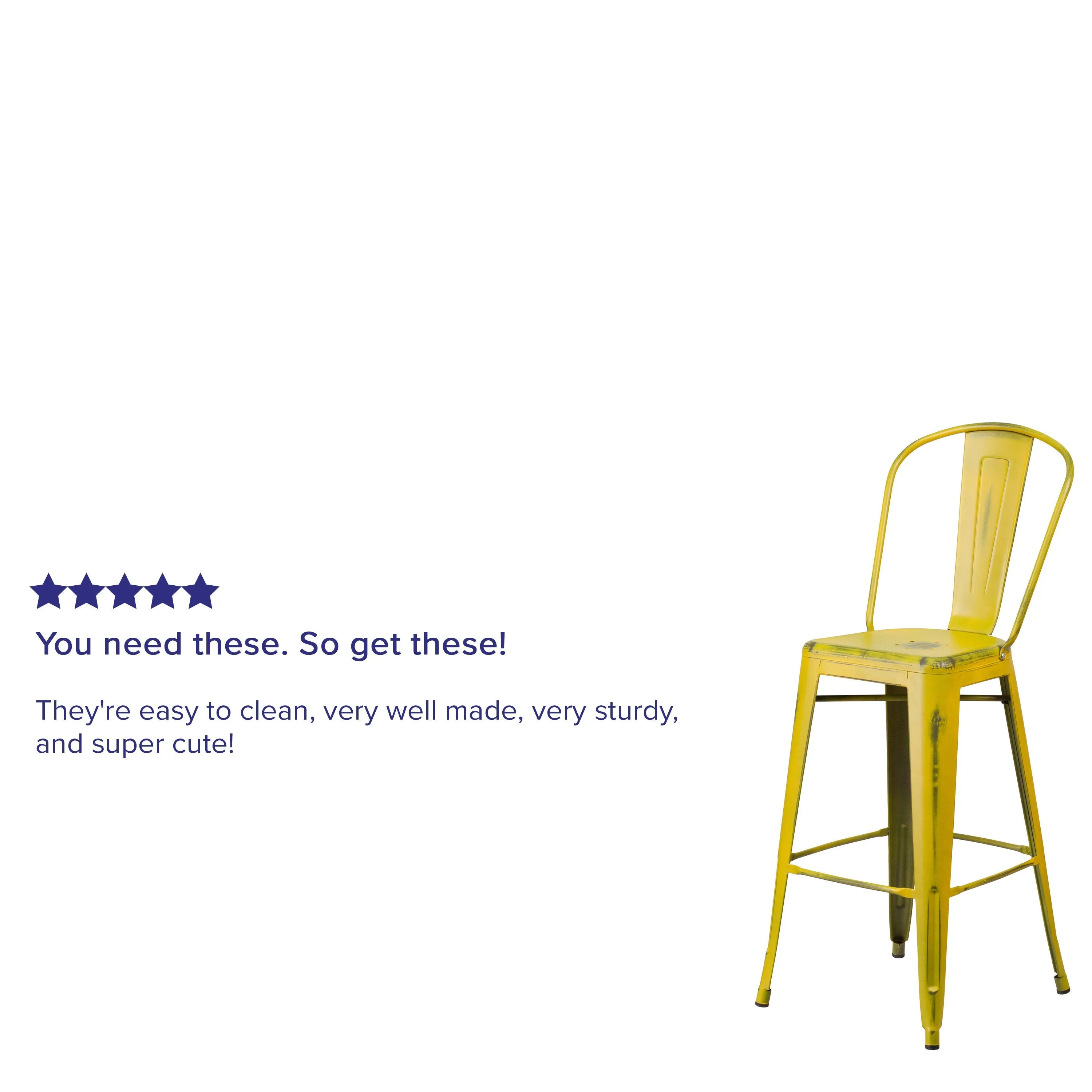 Commercial Grade 30" High Distressed Metal Indoor-Outdoor Barstool with Back