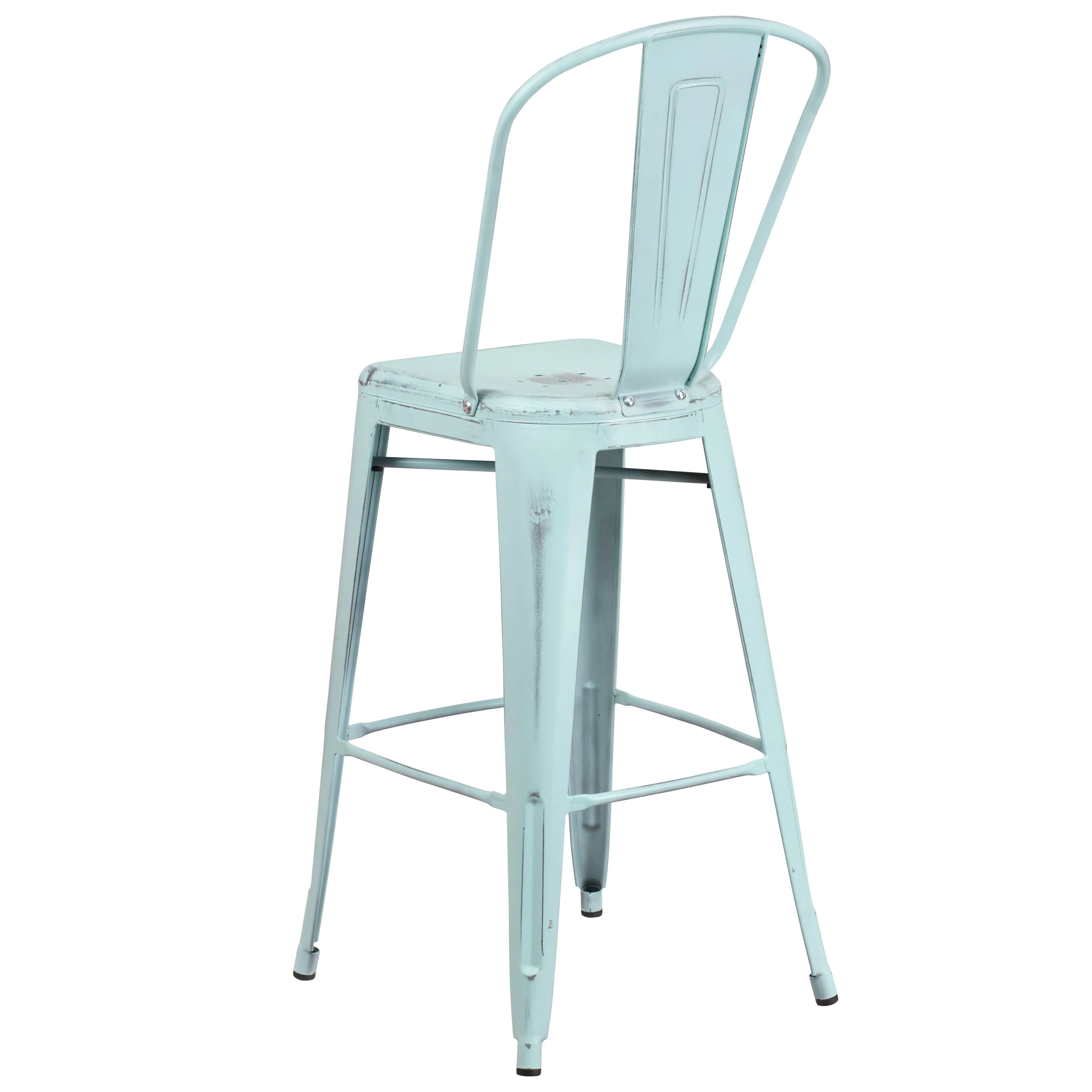 Commercial Grade 30" High Distressed Metal Indoor-Outdoor Barstool with Back