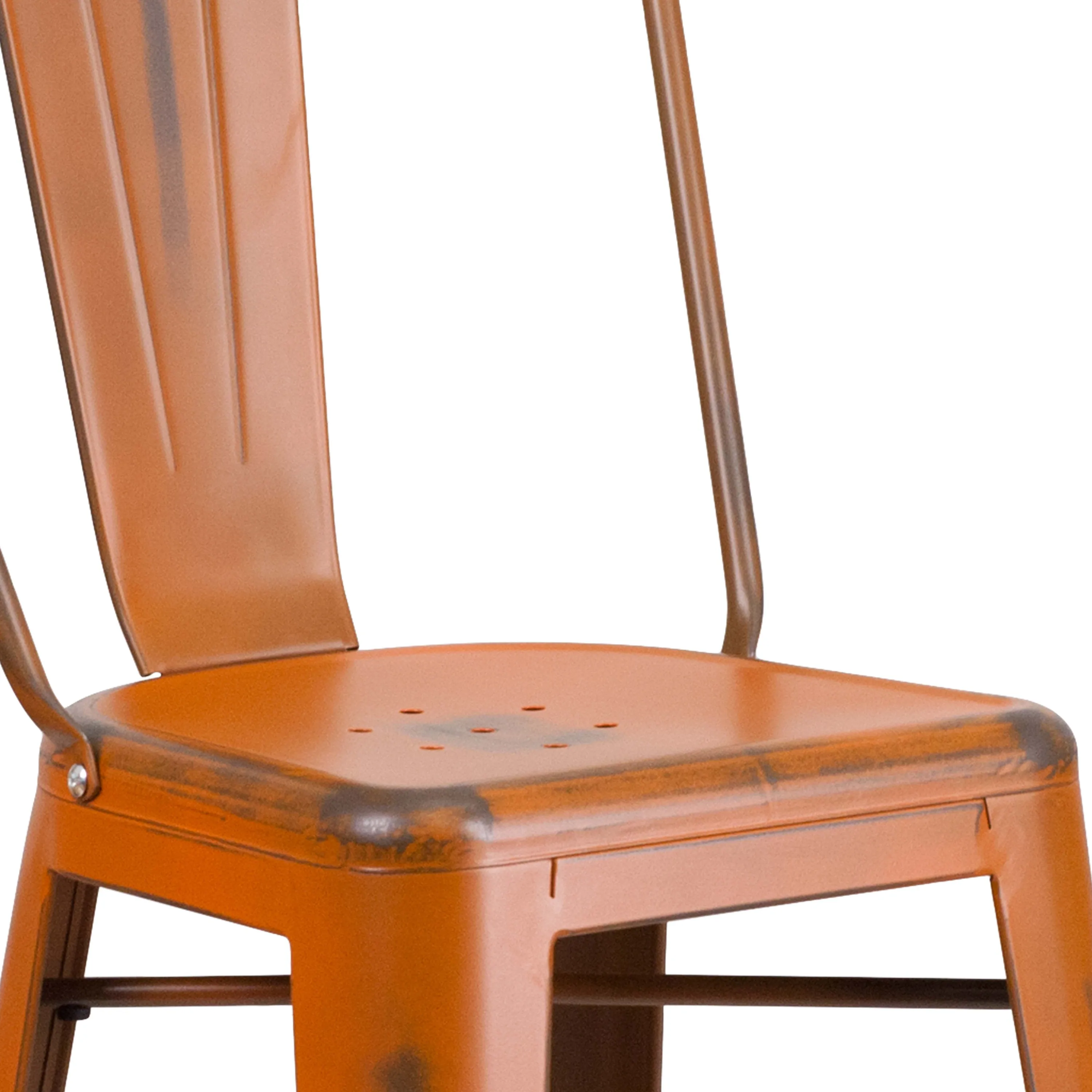 Commercial Grade 30" High Distressed Metal Indoor-Outdoor Barstool with Back