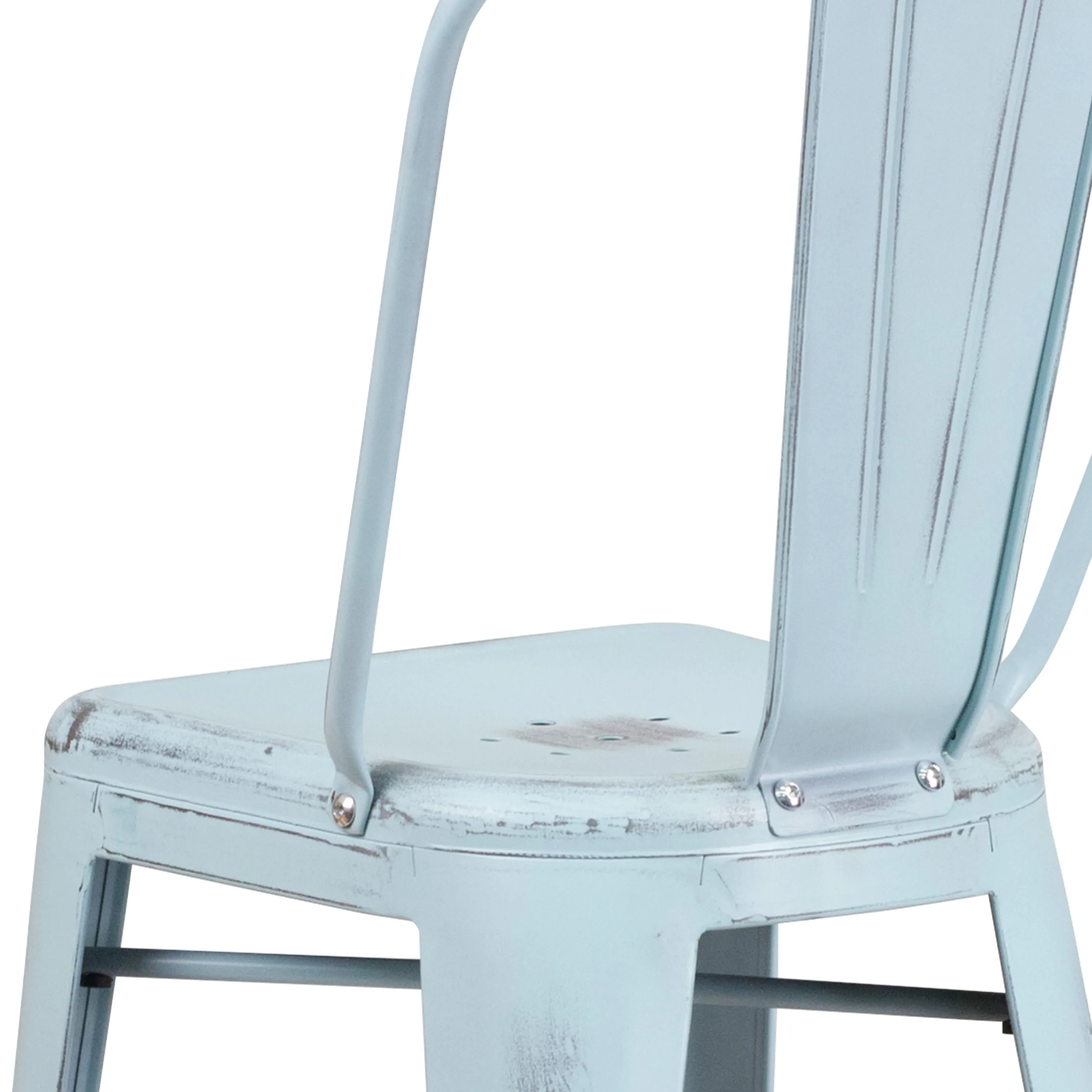 Commercial Grade 30" High Distressed Metal Indoor-Outdoor Barstool with Back