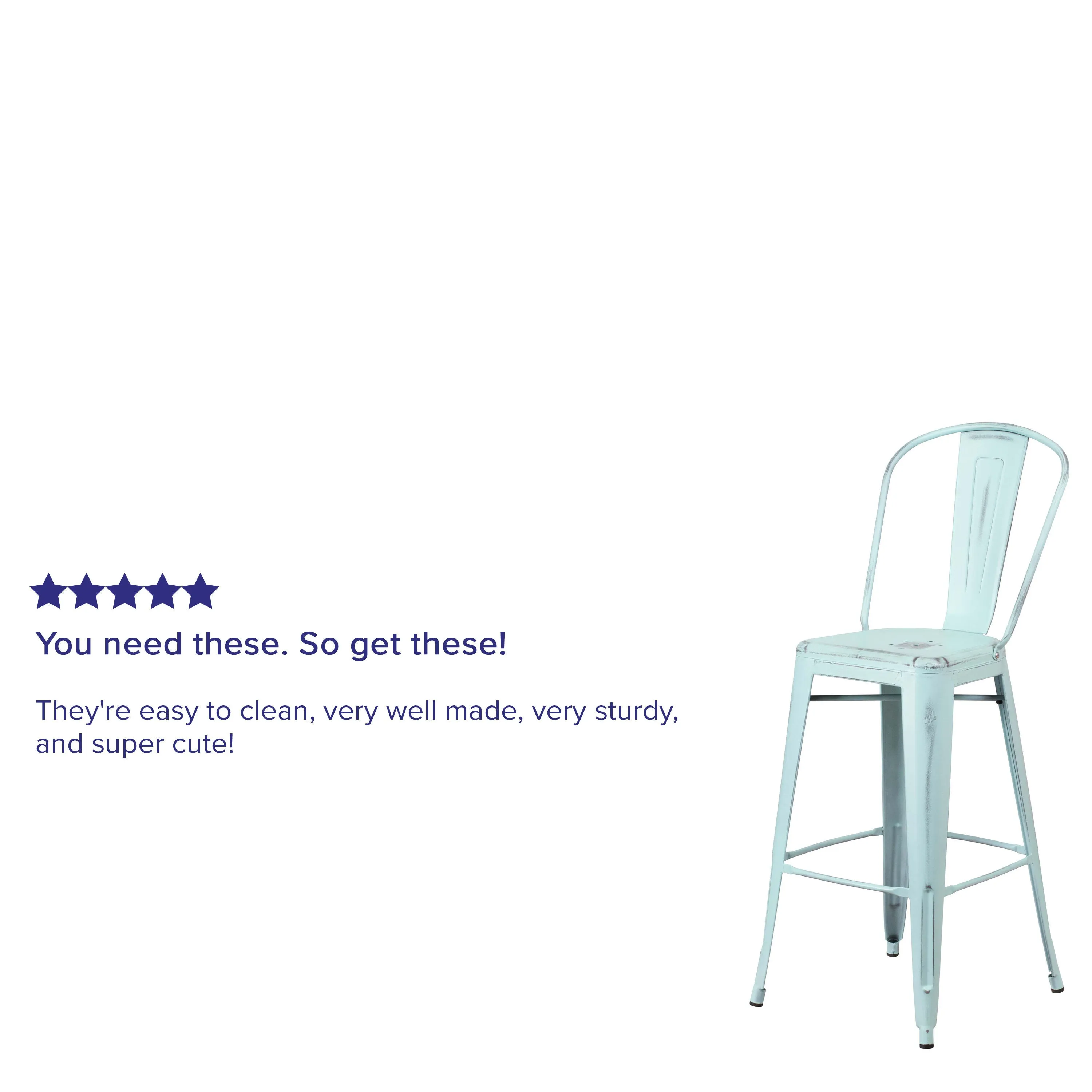 Commercial Grade 30" High Distressed Metal Indoor-Outdoor Barstool with Back