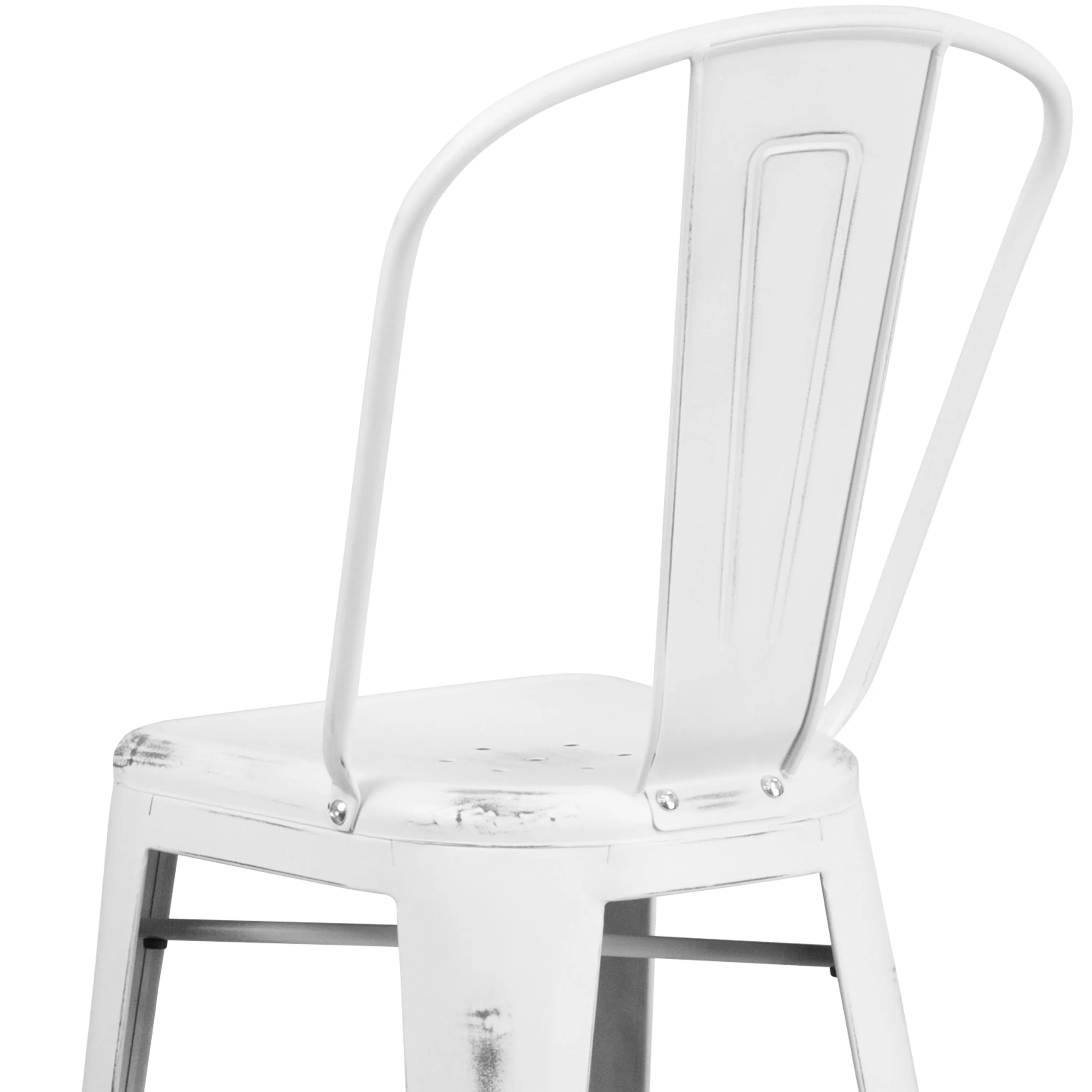 Commercial Grade 30" High Distressed Metal Indoor-Outdoor Barstool with Back