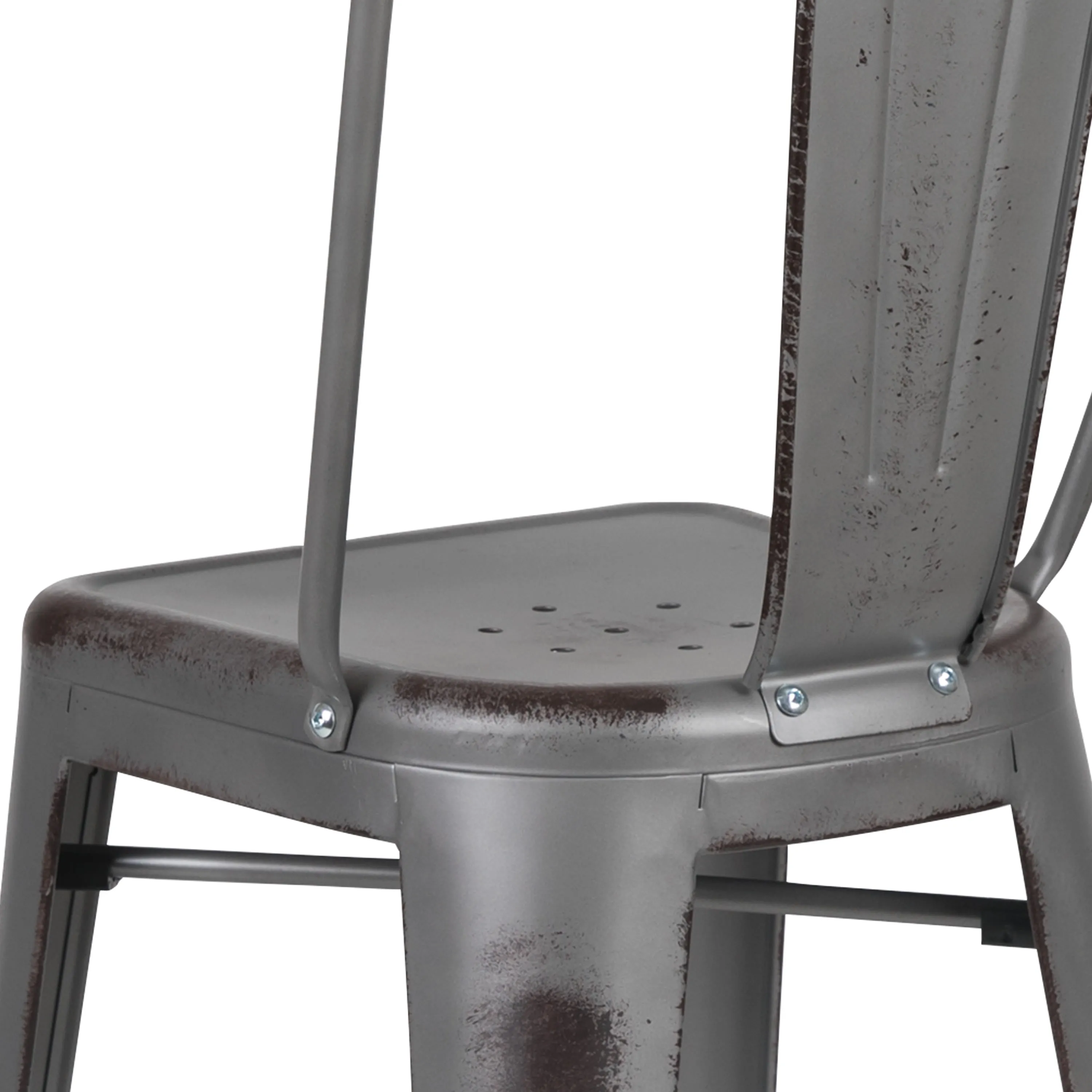 Commercial Grade 30" High Distressed Metal Indoor-Outdoor Barstool with Back