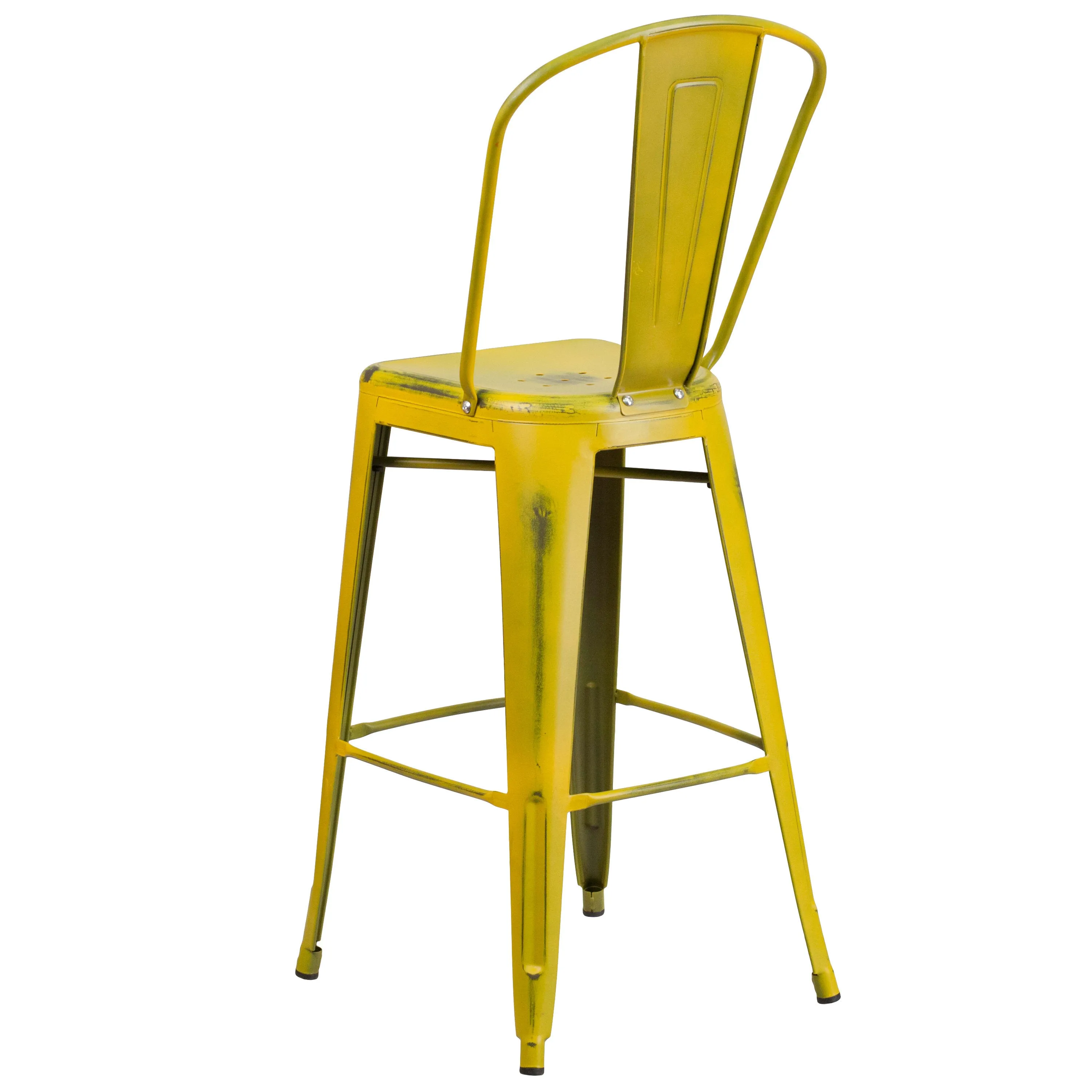 Commercial Grade 30" High Distressed Metal Indoor-Outdoor Barstool with Back