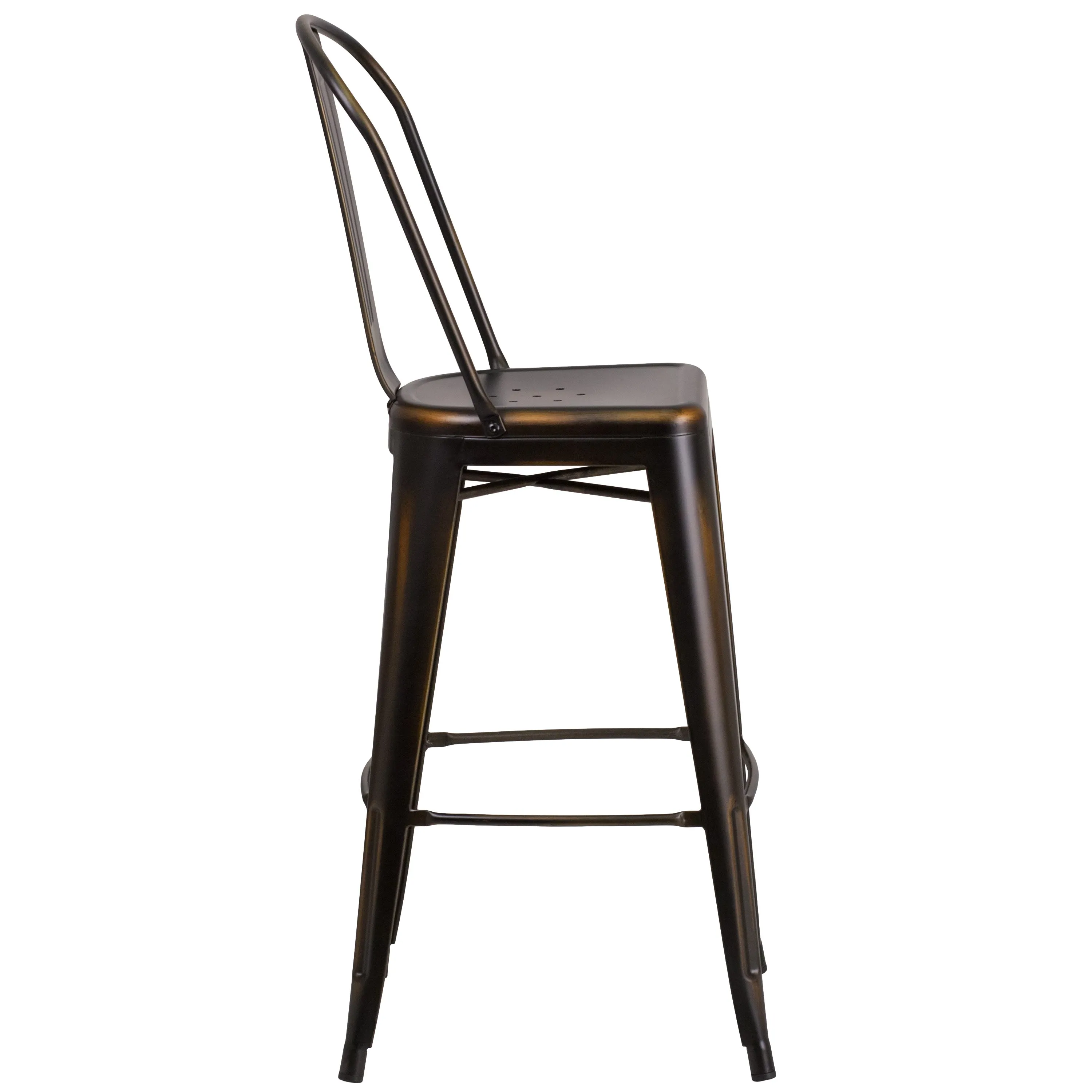 Commercial Grade 30" High Distressed Metal Indoor-Outdoor Barstool with Back