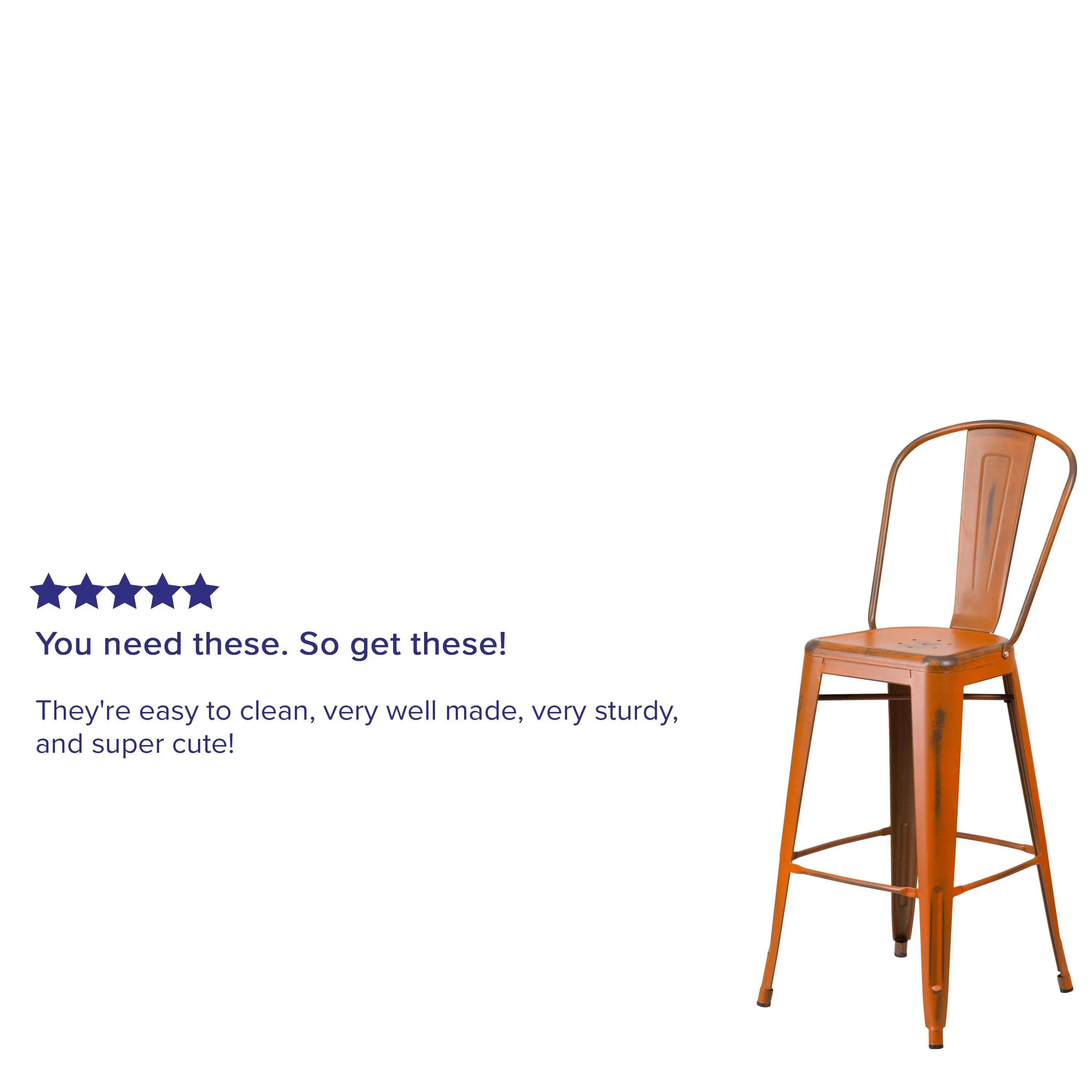 Commercial Grade 30" High Distressed Metal Indoor-Outdoor Barstool with Back