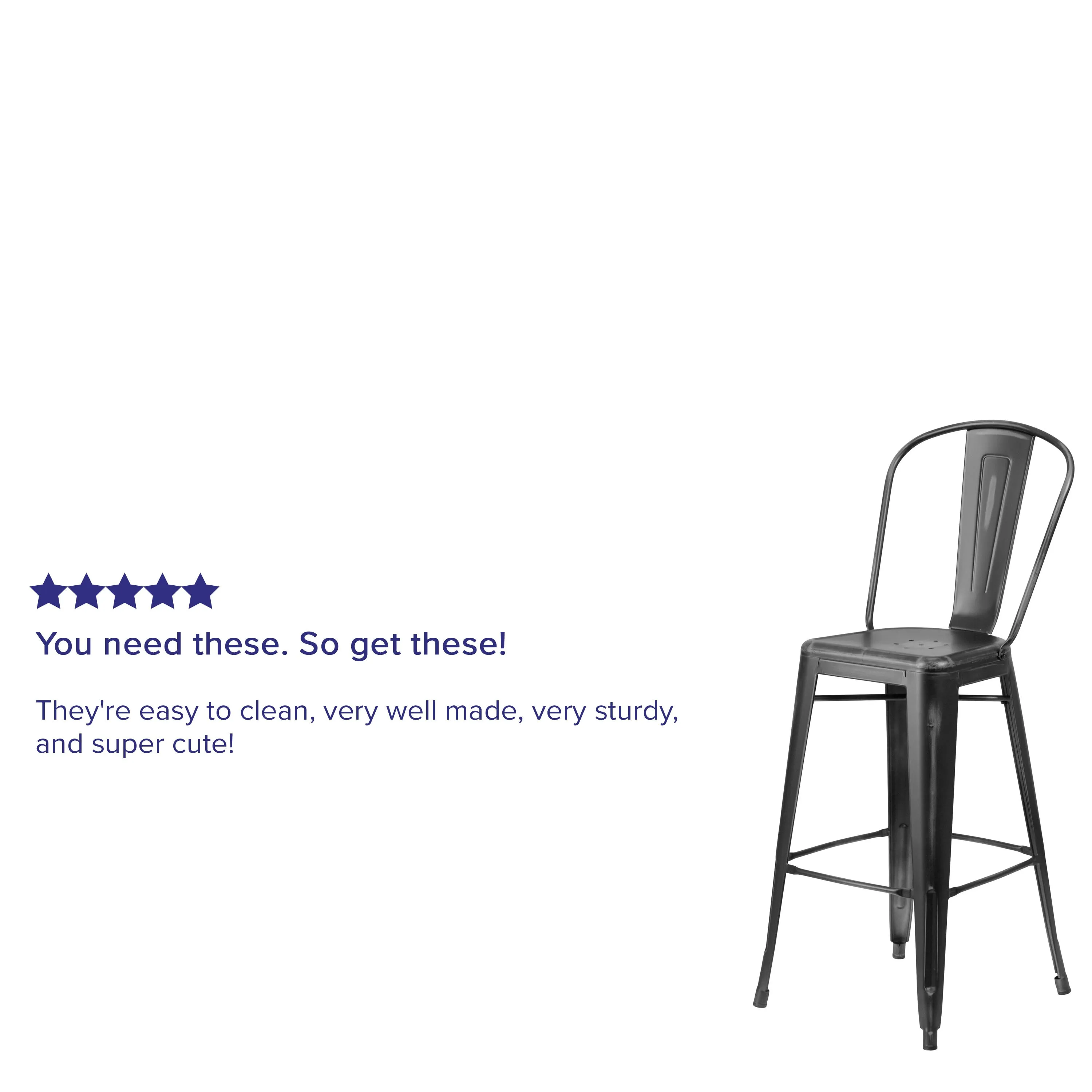 Commercial Grade 30" High Distressed Metal Indoor-Outdoor Barstool with Back