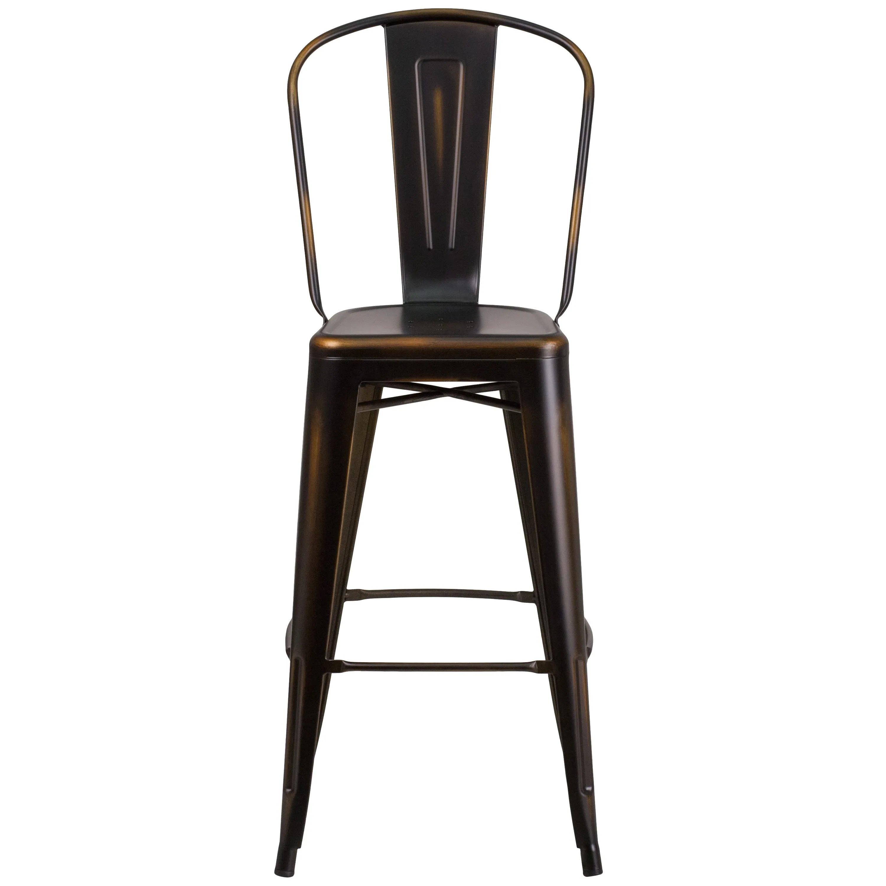 Commercial Grade 30" High Distressed Metal Indoor-Outdoor Barstool with Back