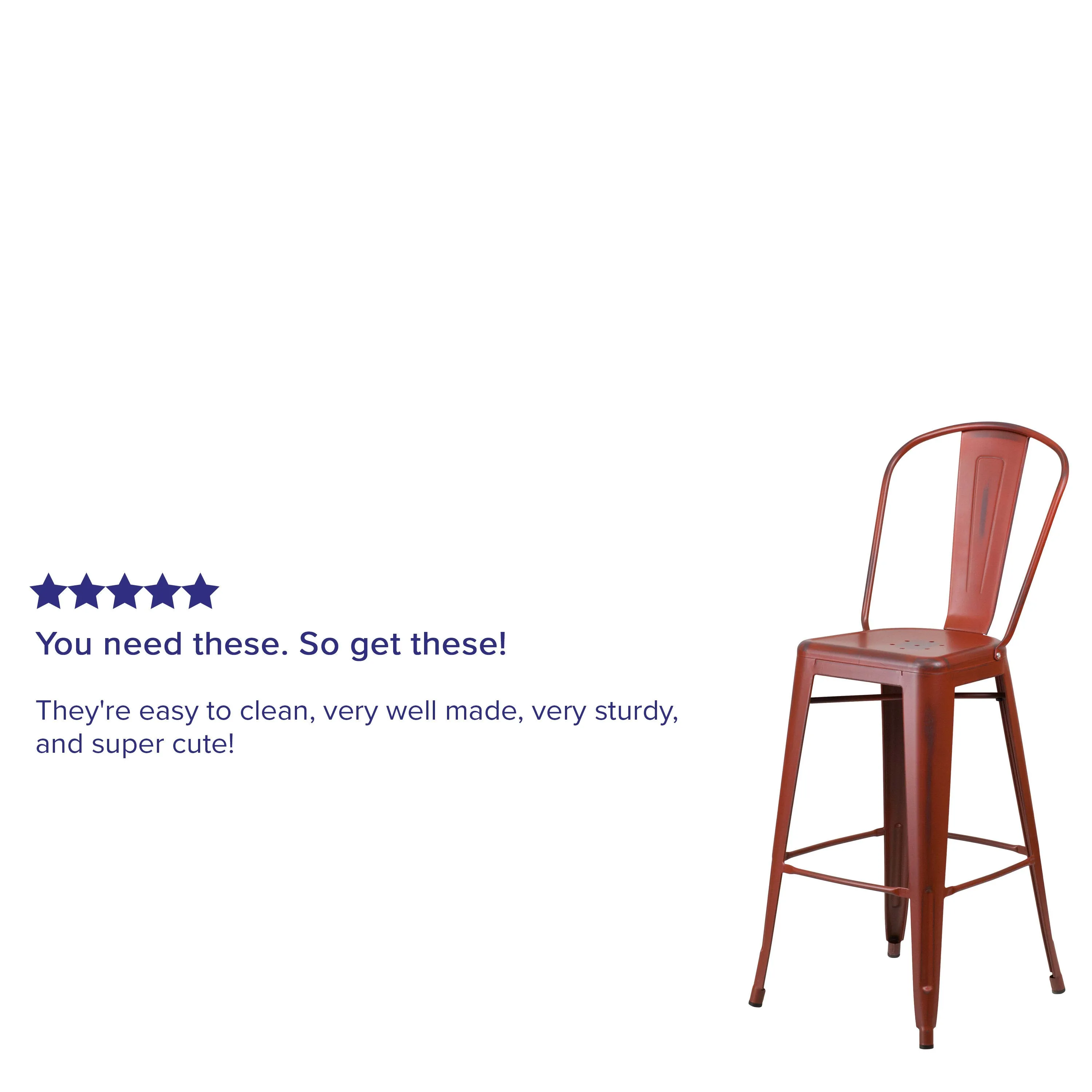 Commercial Grade 30" High Distressed Metal Indoor-Outdoor Barstool with Back